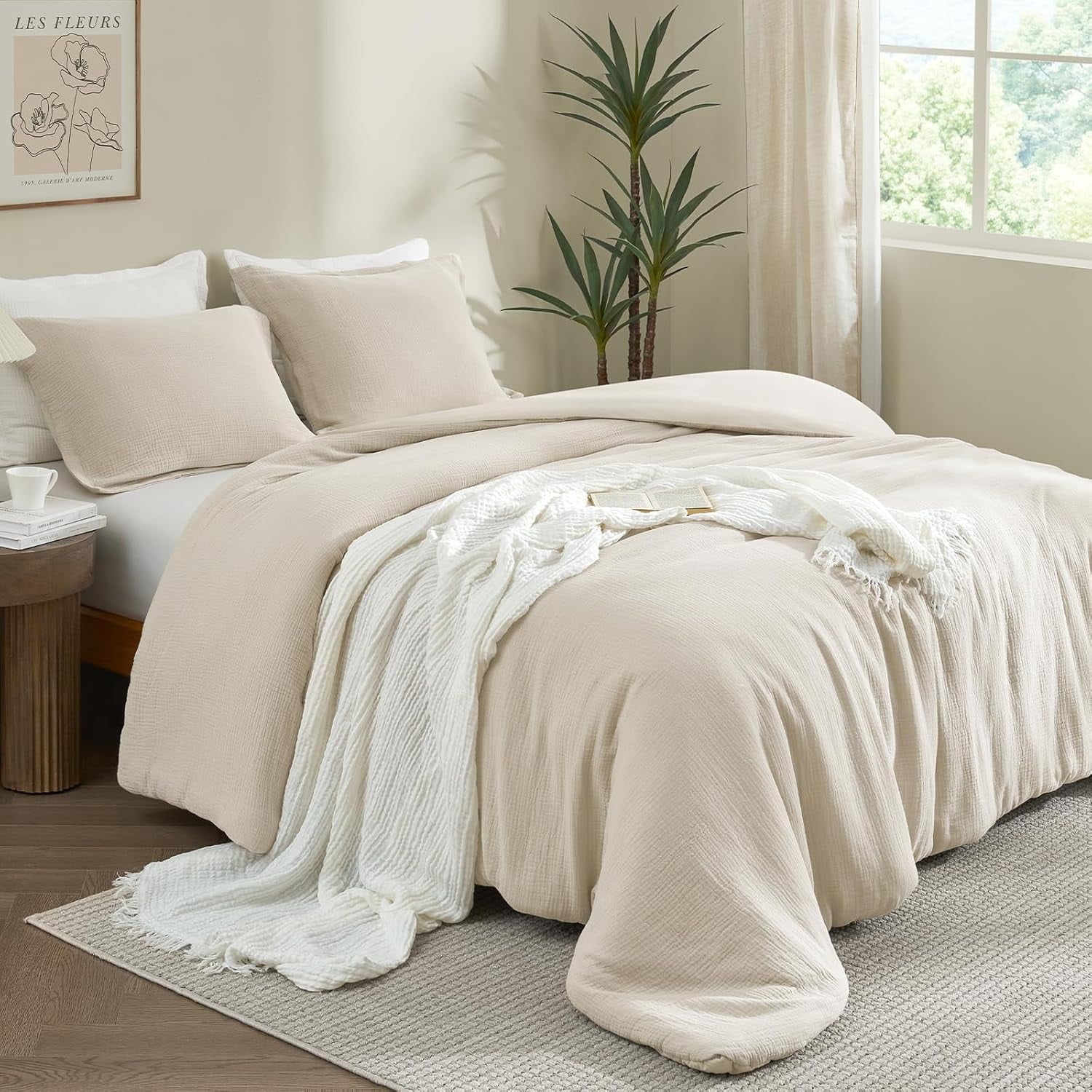 Fluffy Down Alternative Cotton Muslin Comforter Set Queen Size, Ultra Soft Breathable & Lightweight Bedding Set for All Seasons, 1 Comfy Comf... - All-Season Down Alternative Comforter Insert Detail