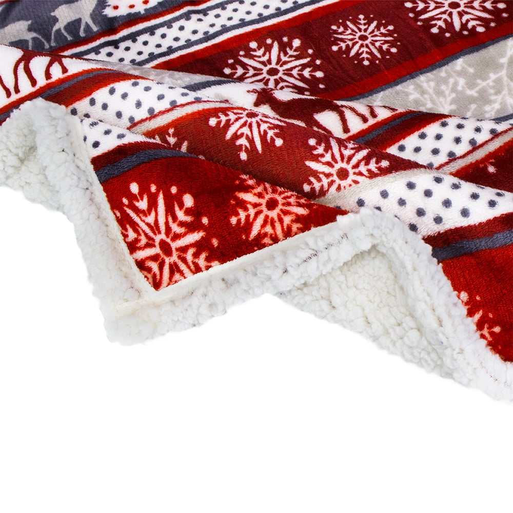 Reversible Sherpa Premium Plush Sherpa Throw Christmas Blanket | Soft, Warm, Cozy, Reversible Microfiber Winter Cabin Throw | Plaid Hol... - Super Soft Reversible Sherpa Flannel Blanket Detail