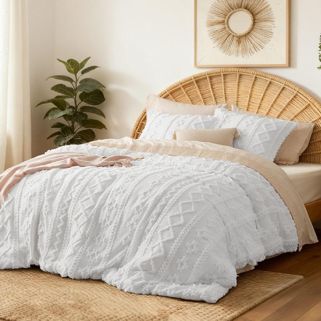 Luxurious Quilted Tufted Boho Comforter Set, 2 Pieces Farmhouse Shabby Chic Embroidery Bed Set, Soft Jacquard Comforter for All Seasons... - Cloud-Like Soft Lightweight Bed Comforter Detail