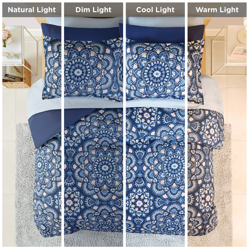 All-Season Queen Size Comforter Set, 9-Piece Bed in a Bag Queen, Navy Blue Bedding Comforter Set with Comforter, Flat Sheets, Fi... - All-Season Down Alternative Comforter Insert Detail