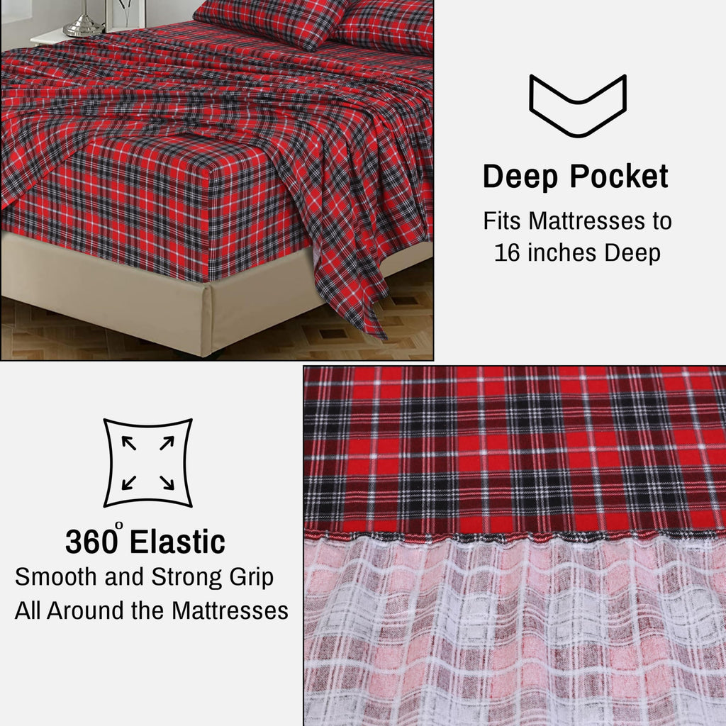 Ultra-Soft Flannel Sheets Queen Size - 100% Cotton Double Brushed Bed Sheets, Deep Pockets 16 Inches Queen Sheet Set, All Season... - Luxury Bed Sheet Set with Deep Pockets Detail
