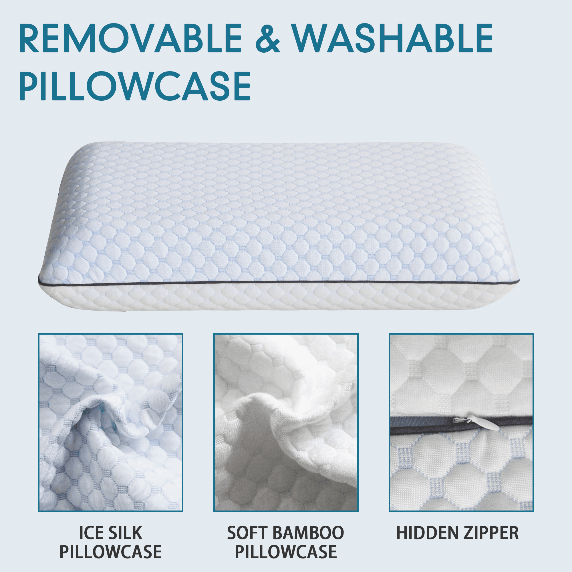 Hotel Collection Gel Memory Foam Pillow, Queen Size Bed Pillow, Washable Cover, Cooling, Breathable Neck Pillow for Sleeping - Orthopedic Shredded Foam Bed Pillow Set Detail