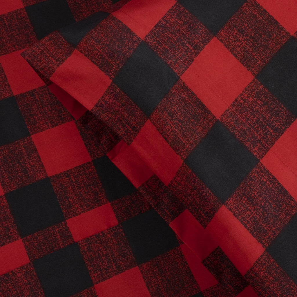 Breathable Luxury Buffalo Plaid Black and Red 4 Piece Bed Sheet Set - Twin - Premium Ultra-Soft Pillowcase Pair for Sleeping Detail