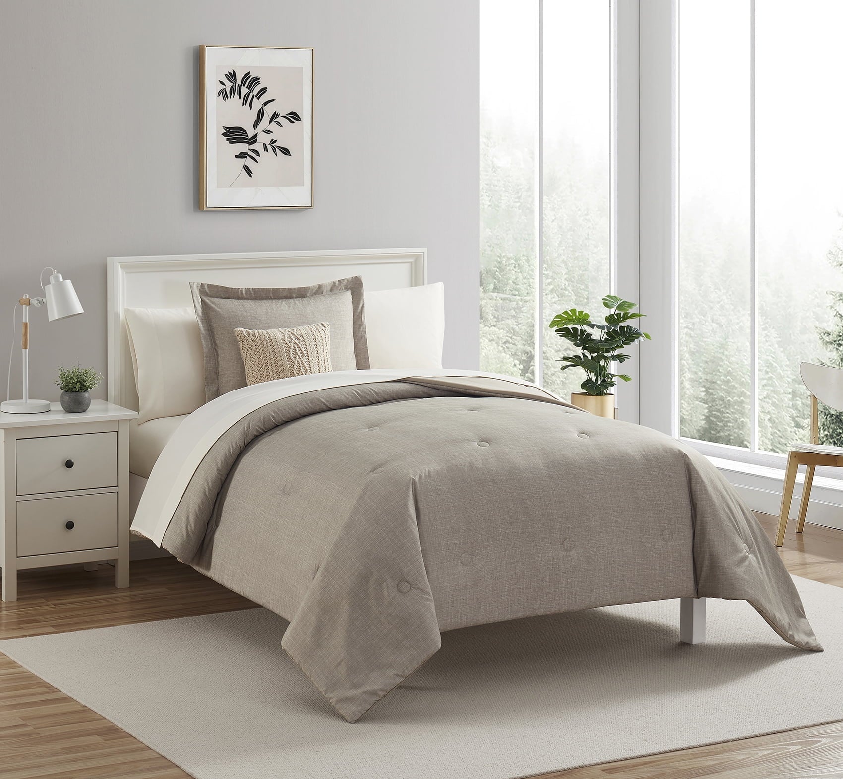 Hypoallergenic Cloud 7 Piece Beige Bed in a Bag Comforter Set with Sheets, Twin-XL - Luxurious Quilted Duvet Cover Set Detail