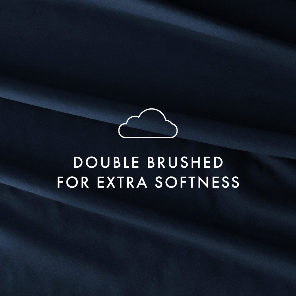 Cooling Sateen 4 Piece Solid Microfiber Bed Sheet Set, Navy, Queen - Breathable Egyptian Cotton Flat & Fitted Sheets Detail