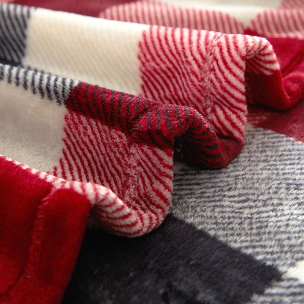 Decorative Knitted Cozy Plush Throw Blanket, Red Plaid 50" x 60" All Ages - Lightweight Plush Warm Blanket for All Seasons Detail