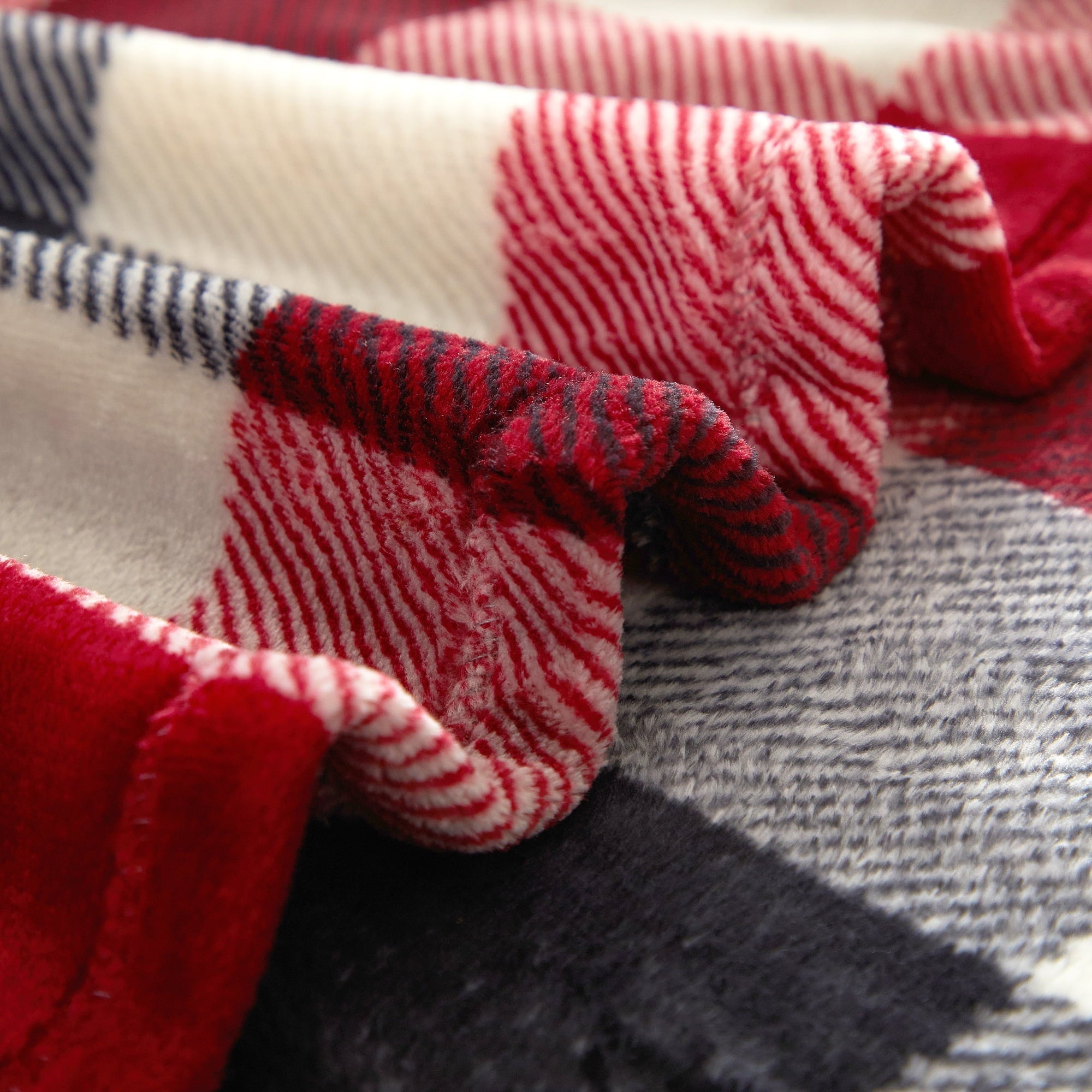 Decorative Knitted Cozy Plush Throw Blanket, Red Plaid 50" x 60" All Ages - Lightweight Plush Warm Blanket for All Seasons Detail