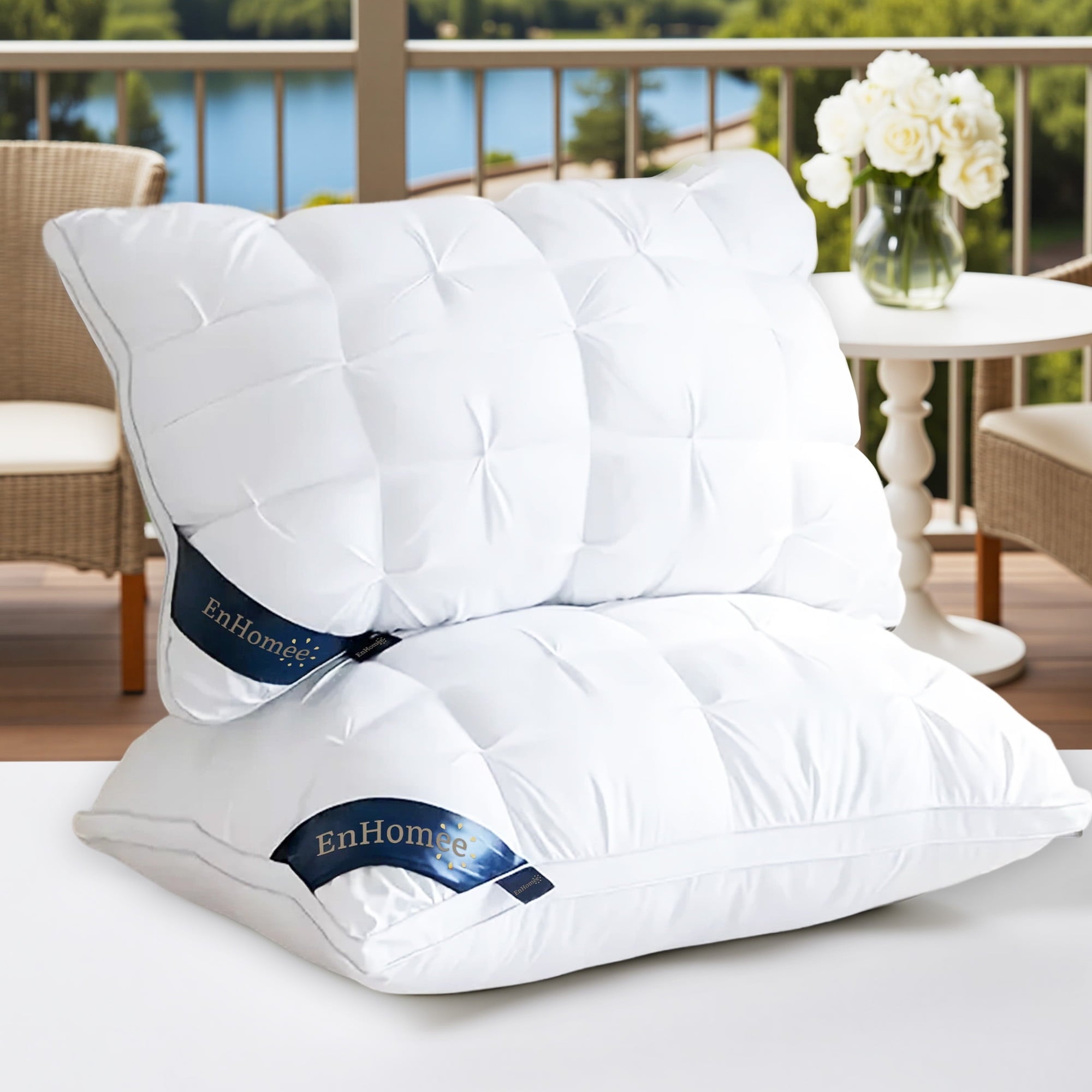 Decorative Plump 2-Pack Luxurious Hotel-Quality ,Resistant to Flattening, All-Season,White - Orthopedic Shredded Foam Bed Pillow Set Detail