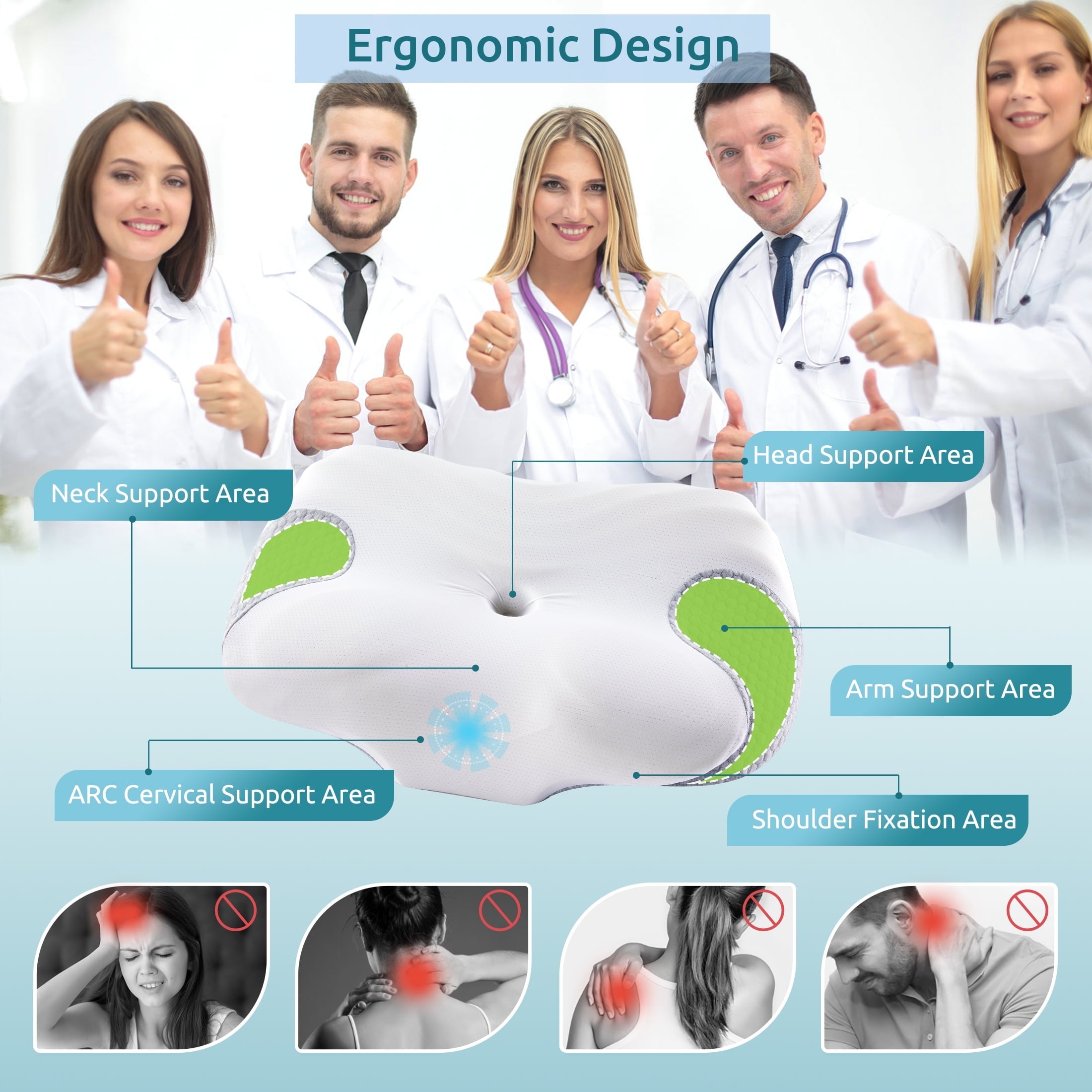 Orthopedic Support Cervical Memory Foam Pillow Neck Bed Pillow for Pain Relief Sleeping, Ergonomic Orthopedic for Side Back and Stomach ... - Hotel Quality Plush Sleeping Pillows Detail