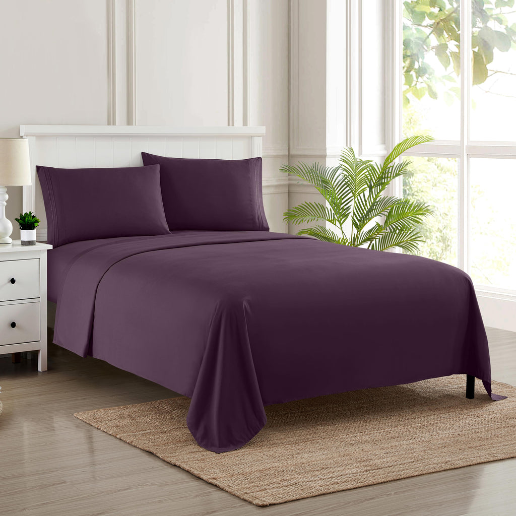 Wrinkle-Resistant 1800 Series Bed Sheets - Extra Soft Microfiber Deep Pocket Sheet Set - Purple, Full - Cooling Hotel Quality Bedding Sheets and Pillowcases Detail