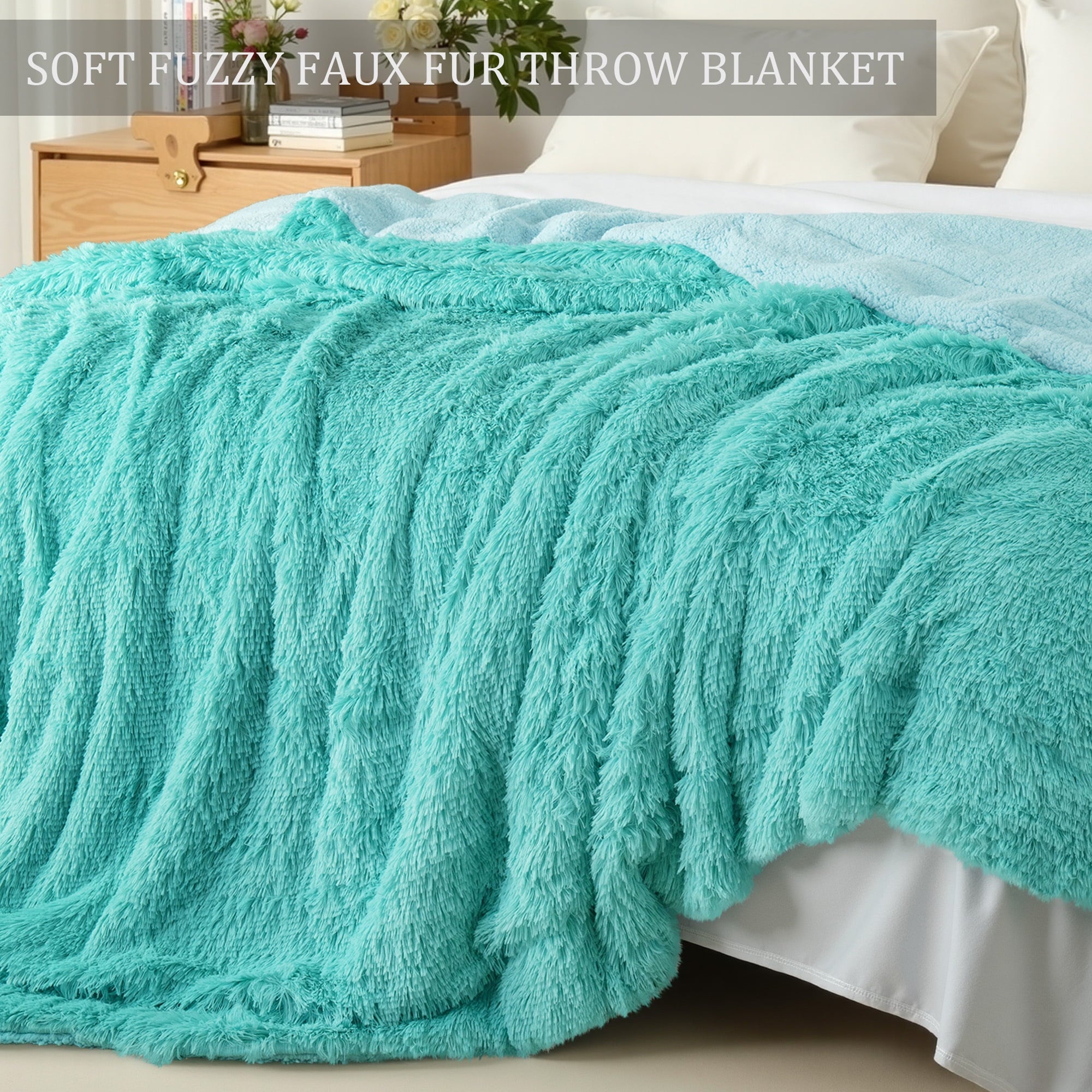 Lightweight Warm Fuzzy Faux Fur Throw Blanket, Reversible Shaggy Sherpa Fleece Blankets,Fluffy Plush Warm Throws for Couch, Bed, 50x60... - Lightweight Plush Warm Blanket for All Seasons Detail