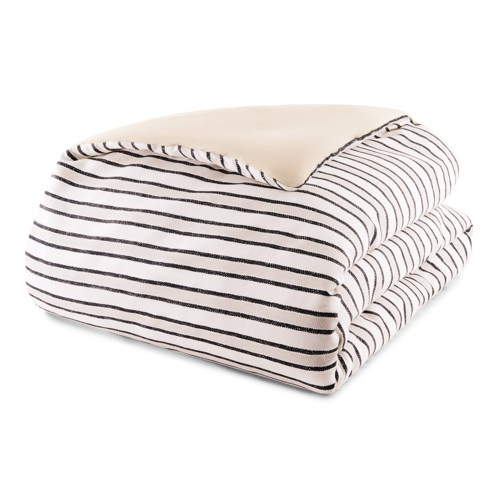 Fluffy Down Alternative Soft Touch Bed in a Bag 11-Piece Reversible Tan & Black Striped Comforter Set with Sheets, Queen - All-Season Down Alternative Comforter Insert Detail