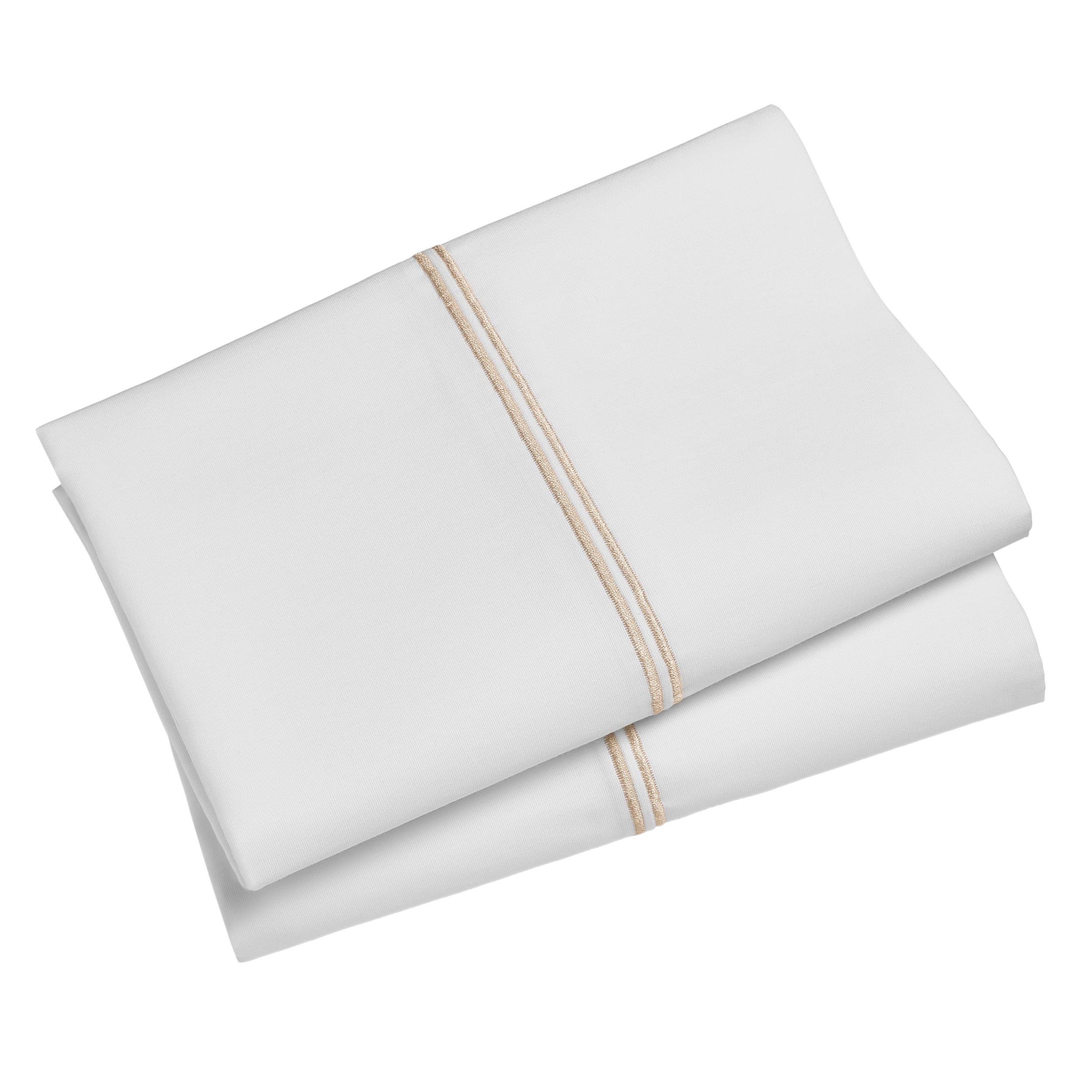 Premium Egyptian Cotton 4-Piece 300 Thread Count White Pima Cotton Bed Sheet Set with Tan Hem, Full , Adult/Teen - Luxury Bed Sheet Set with Deep Pockets Detail