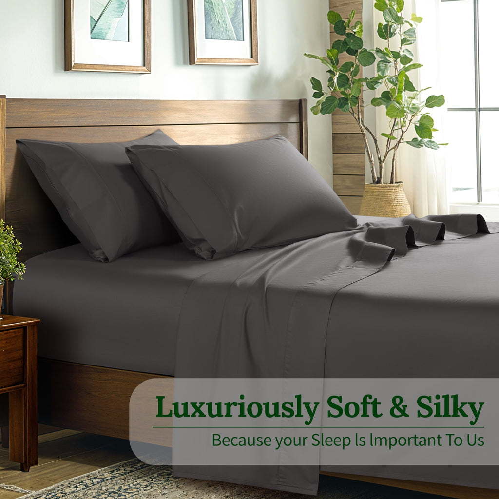 Breathable Luxury 100% Cotton Bed Sheets Set, 1000 Thread Count 4 Piece Luxury Soft Sheets Set with 16" Deep Pocket, Queen, Dark Gray - Luxury Bed Sheet Set with Deep Pockets Detail