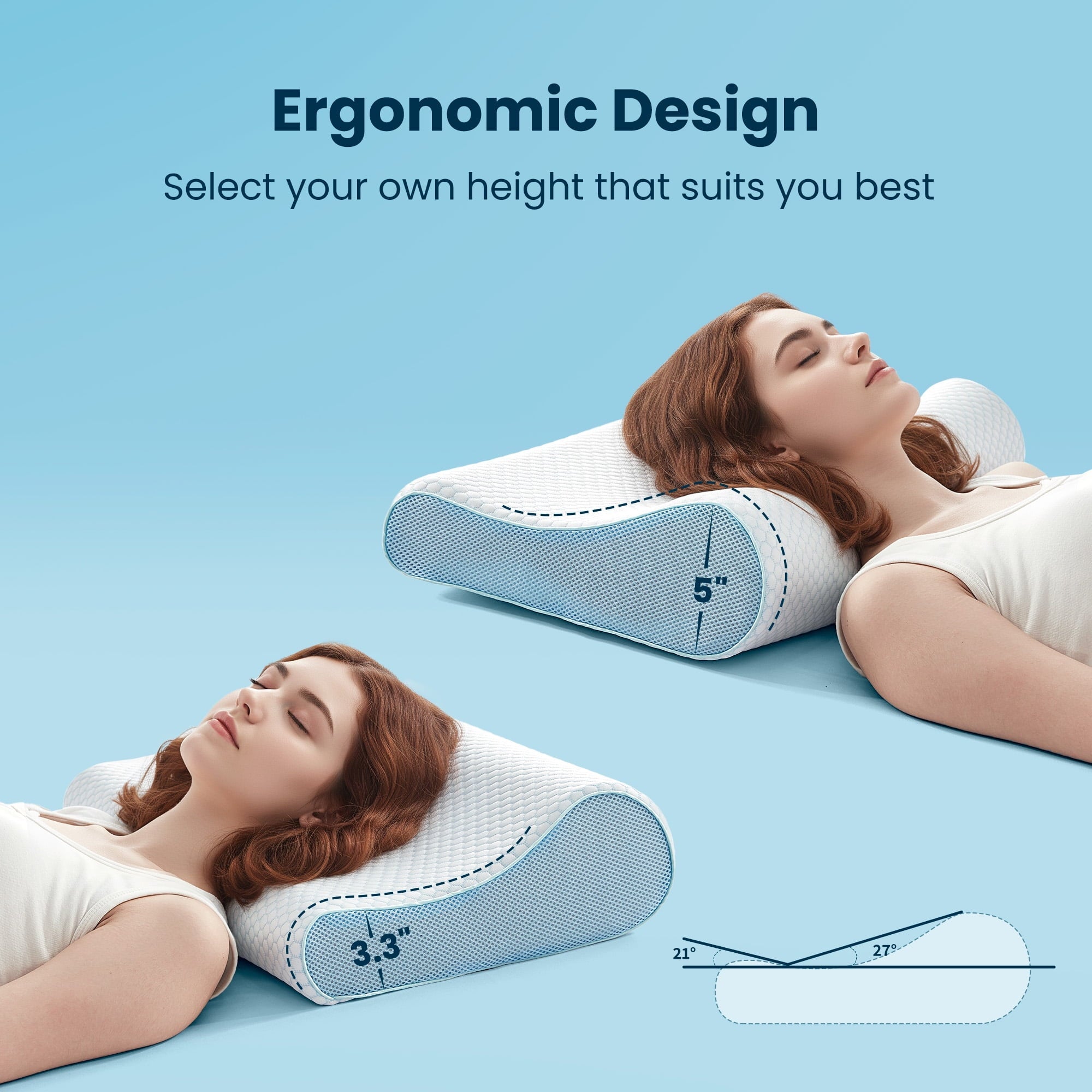 Decorative Plump Standard Cooling Memory Foam Pillow, Ergonomic Adjustable Orthopedic Contour Bed Pillows Neck Support for Side Back S... - Ergonomic Memory Foam Pillow for Neck Pain Support Detail