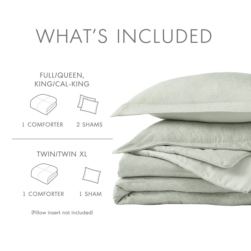 All-Season Full/Queen Comforter Sets, Reversible 3 Piece Extra Soft Bedding Set, Chambray Print Sage Green Comforter Bed Set wit... - Luxurious Quilted Duvet Cover Set Detail