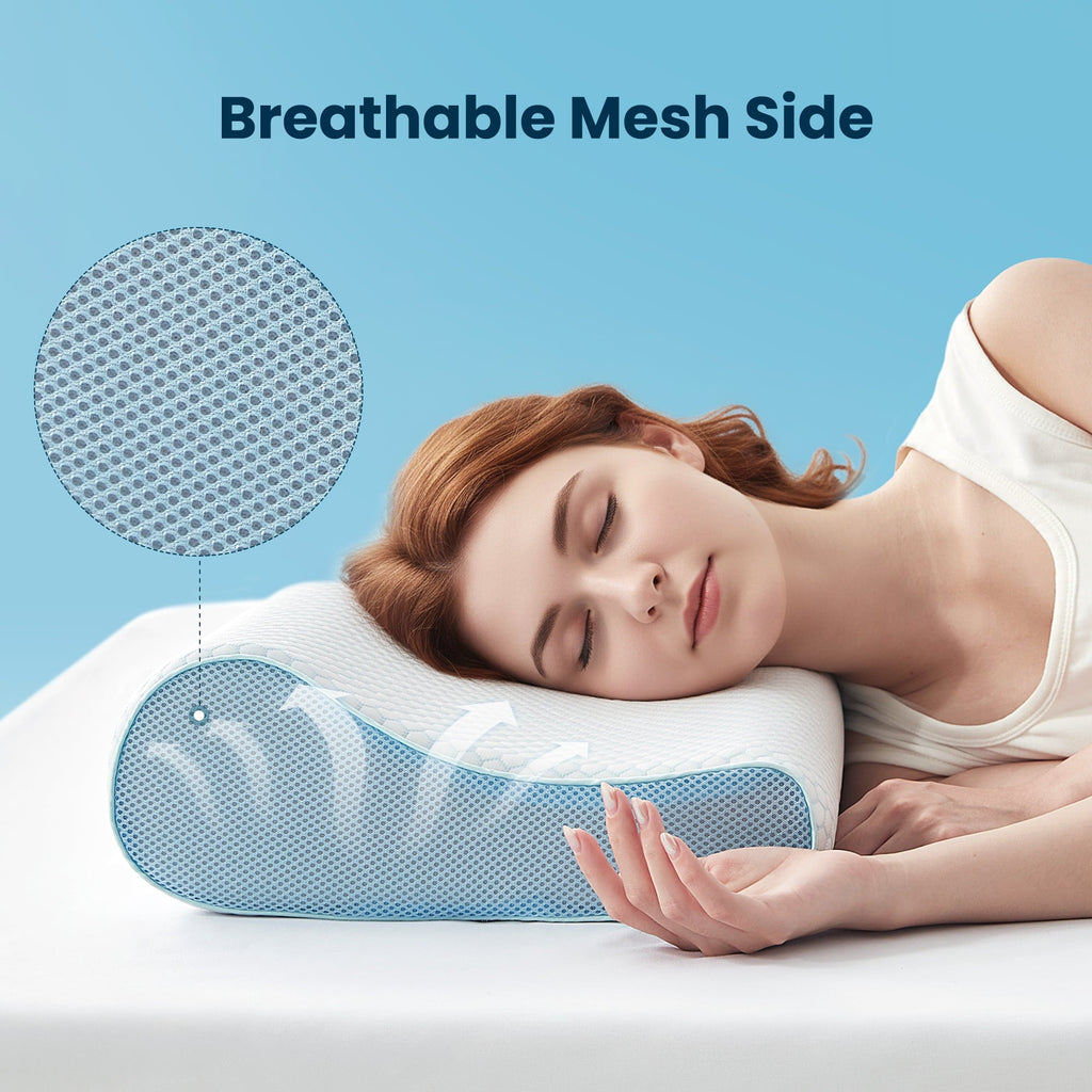 Decorative Plump Standard Cooling Memory Foam Pillow, Ergonomic Adjustable Orthopedic Contour Bed Pillows Neck Support for Side Back S... - Ergonomic Memory Foam Pillow for Neck Pain Support Detail