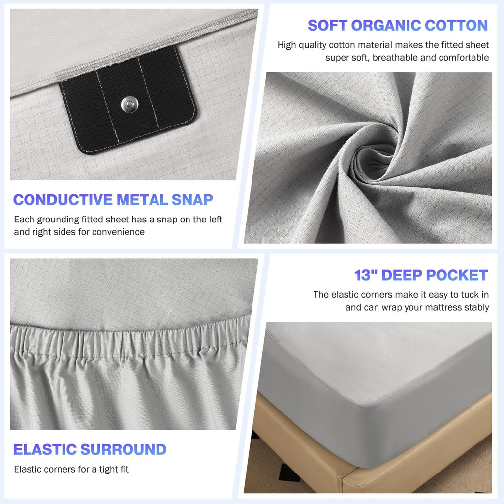 Breathable Luxury Grounding Sheets King Size,Earth Grounded Fitted Bed Sheet 10% Pure Silver Fiber + 90% Organic Cotton, Bed Grounding ... - Cooling Hotel Quality Bedding Sheets and Pillowcases Detail