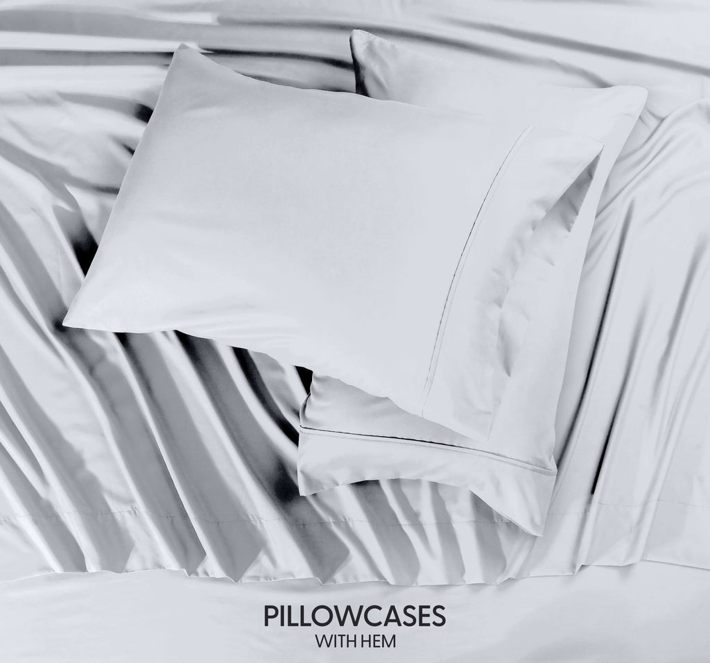 Premium Egyptian Cotton Queen Size Bed Sheet Set in Bright White – 4 Piece Microfiber Sheets, Ultra-Soft, Deep Pocket, Wrinkle-Resistant, Eas... - Cooling Hotel Quality Bedding Sheets and Pillowcases Detail