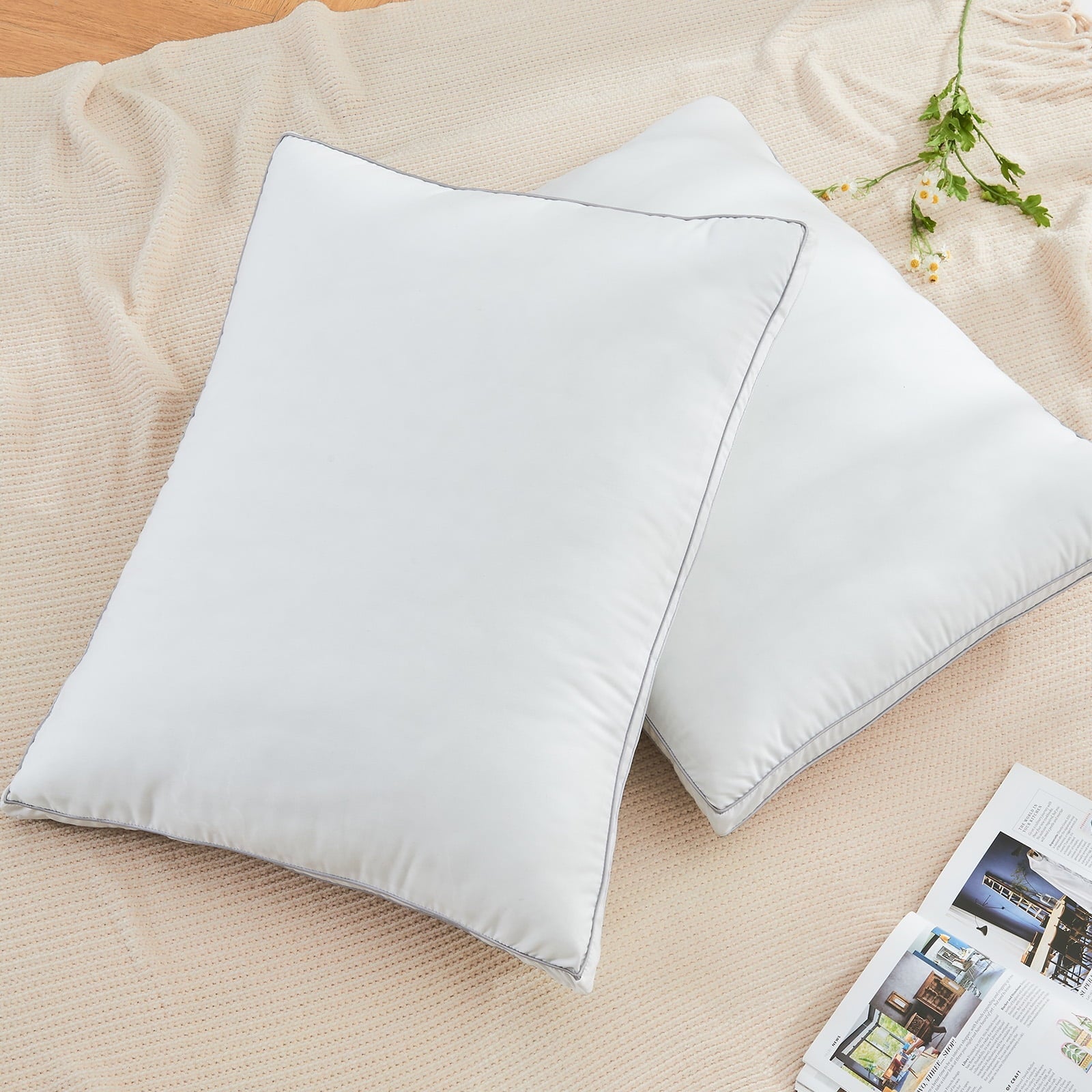 Ergonomic Memory Foam 2 Pack Pillows for Bed, Standard Size Pillows Insert for Side and Back Sleepers, Soft Down Alternative Microfiber Fil... - Hotel Quality Plush Sleeping Pillows Detail
