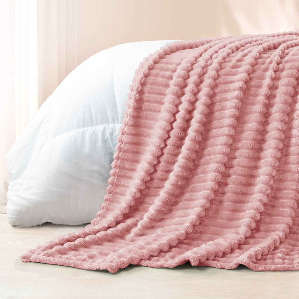 Super Soft Flannel Fleece Throw Blanket for Couch, Super Soft 3D Striped Jacquard Blanket, Lightweight Fuzzy Cozy Blankets, Pink, 50"x60" - Cozy Fleece Throw Blanket for Couch & Bed Detail