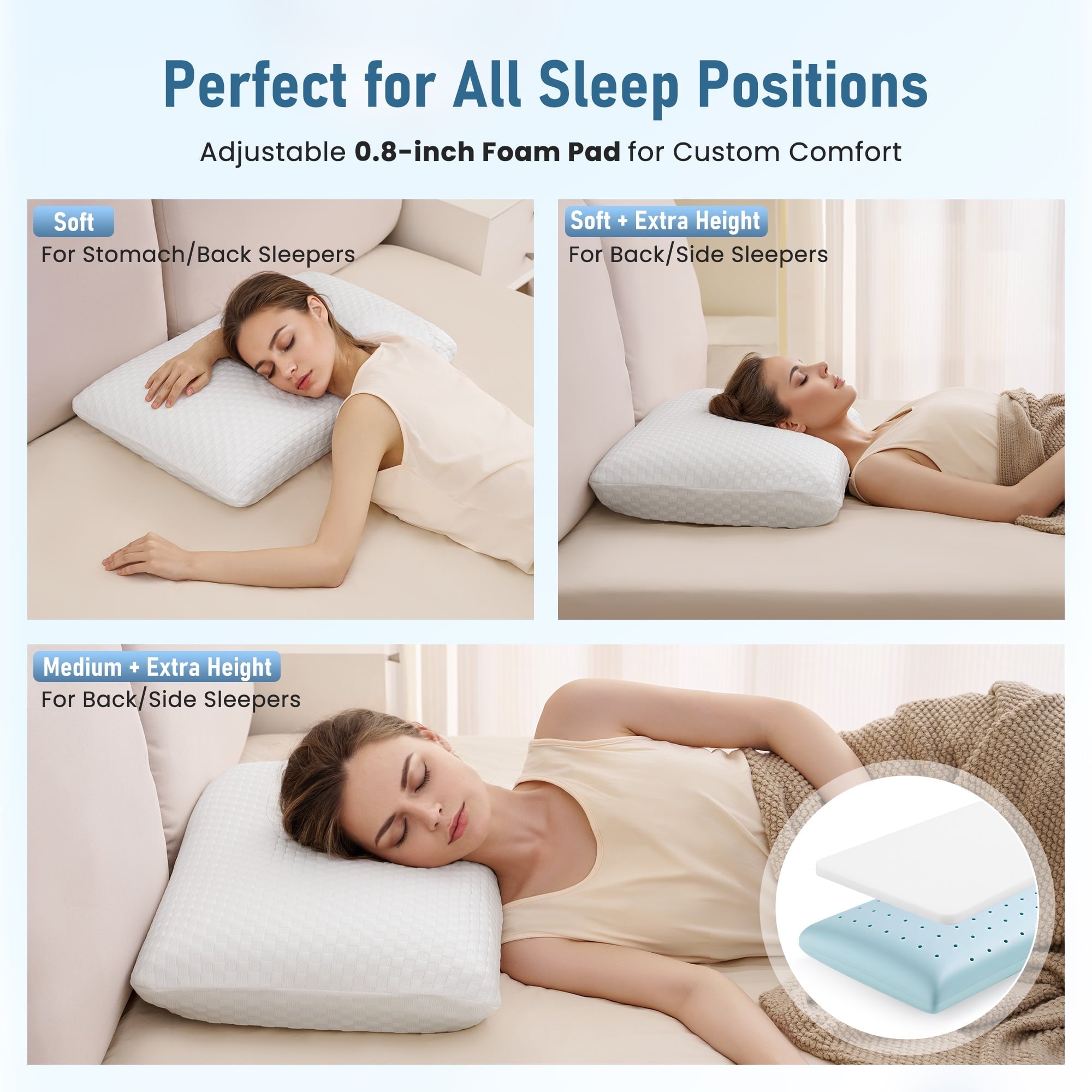 Orthopedic Support Memory Foam Pillow for Bed, Cooling Pillow with Extra Height Pad, Supportive Bed Pillow for Side, Back & Hot Sleepers... - Orthopedic Shredded Foam Bed Pillow Set Detail