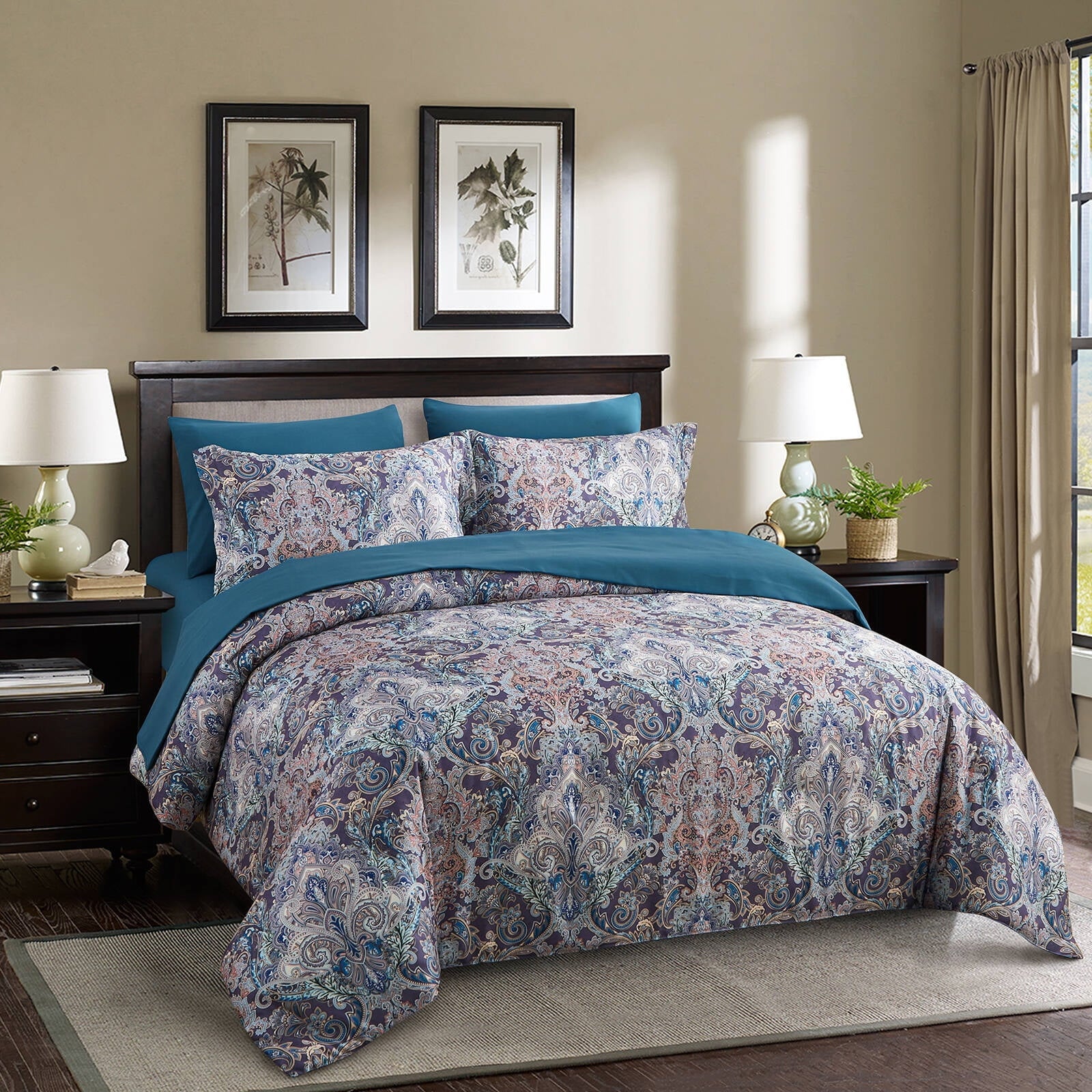 Heavyweight Warmth Boho Paisley Print Luxury Comforter Bed in a Bag Set Queen Size, Vintage Floral Medallions Microfiber Bedding Set - All-Season Down Alternative Comforter Insert Detail
