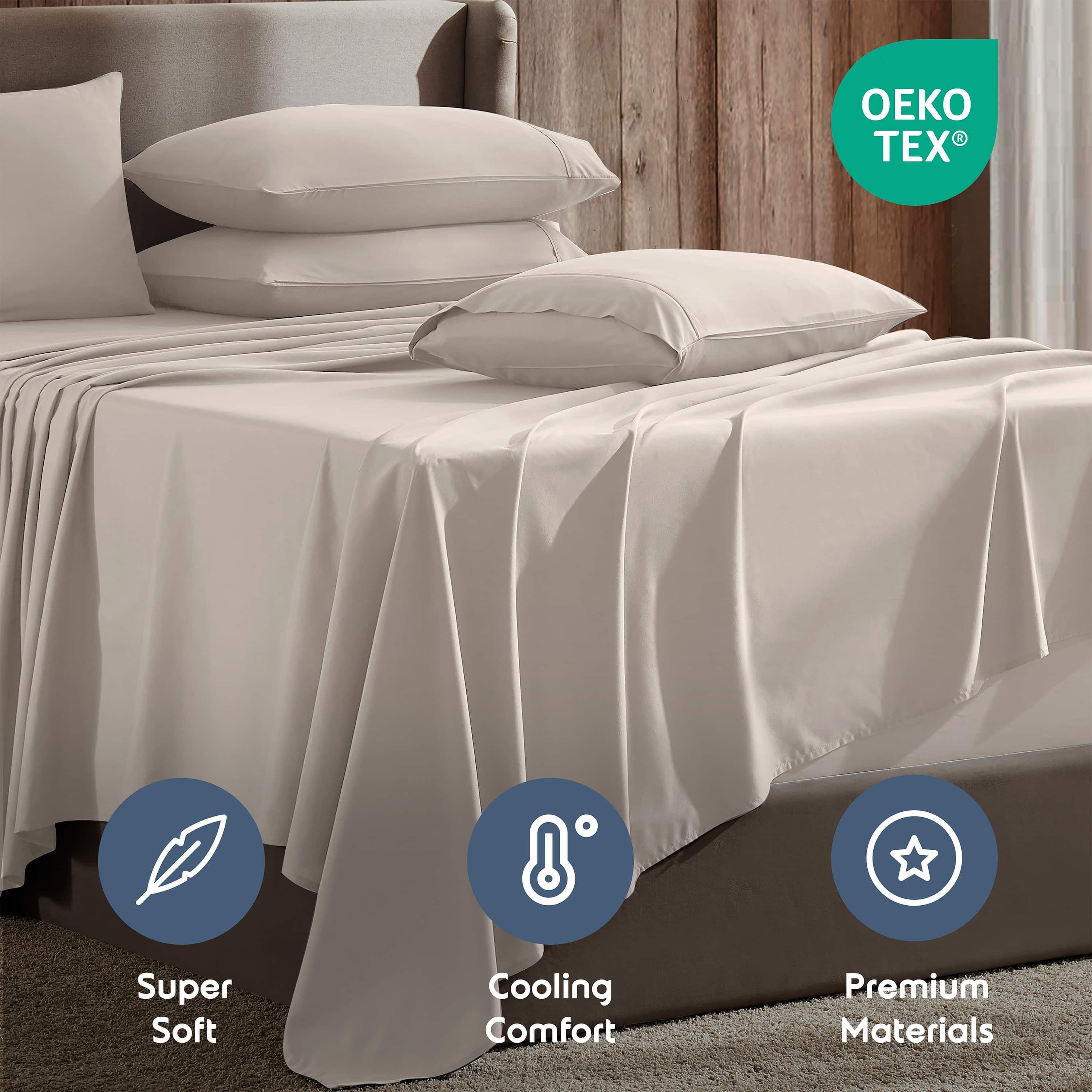 Premium Egyptian Cotton Extra Deep Pocket Queen Sheets set, Fits 18"-24" Mattress, 6 Piece Soft Microfiber Bed Sheet Sets, Linen - Luxury Bed Sheet Set with Deep Pockets Detail