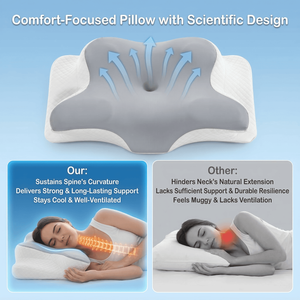 Orthopedic Support Memory Foam Contour Pillows - Neck Pain Relief, Orthopedic Cervical, Breathable Washable Cover - Ergonomic Memory Foam Pillow for Neck Pain Support Detail