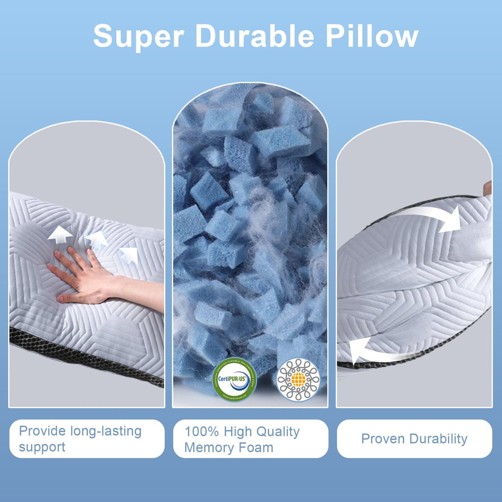 Fluffy Shredded Soft Bed Pillow, Shredded Memory Foam Pillow, Comfortable Sleeping Pillow, Standard Size, Affordable Everyday Use - Ergonomic Memory Foam Pillow for Neck Pain Support Detail