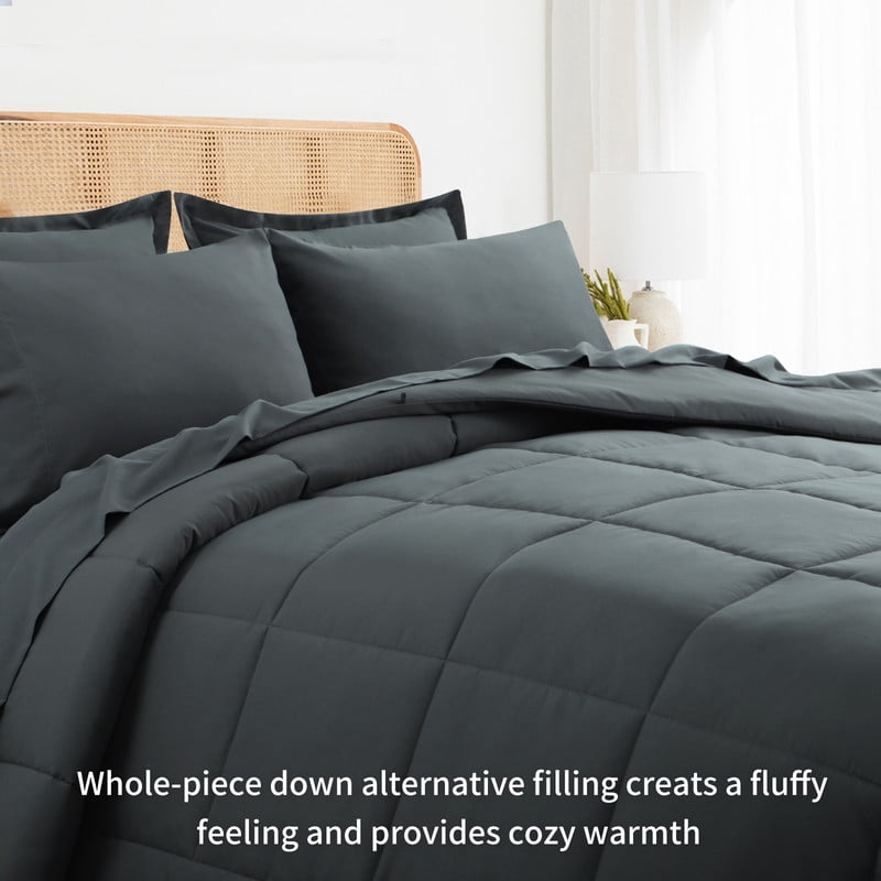 Heavyweight Warmth 7 Pieces Comforter Set with Sheets - Bed in a Bag with Comforter and All Season Sheets, Pillowcases,Dark Gray,Queen - Cloud-Like Soft Lightweight Bed Comforter Detail