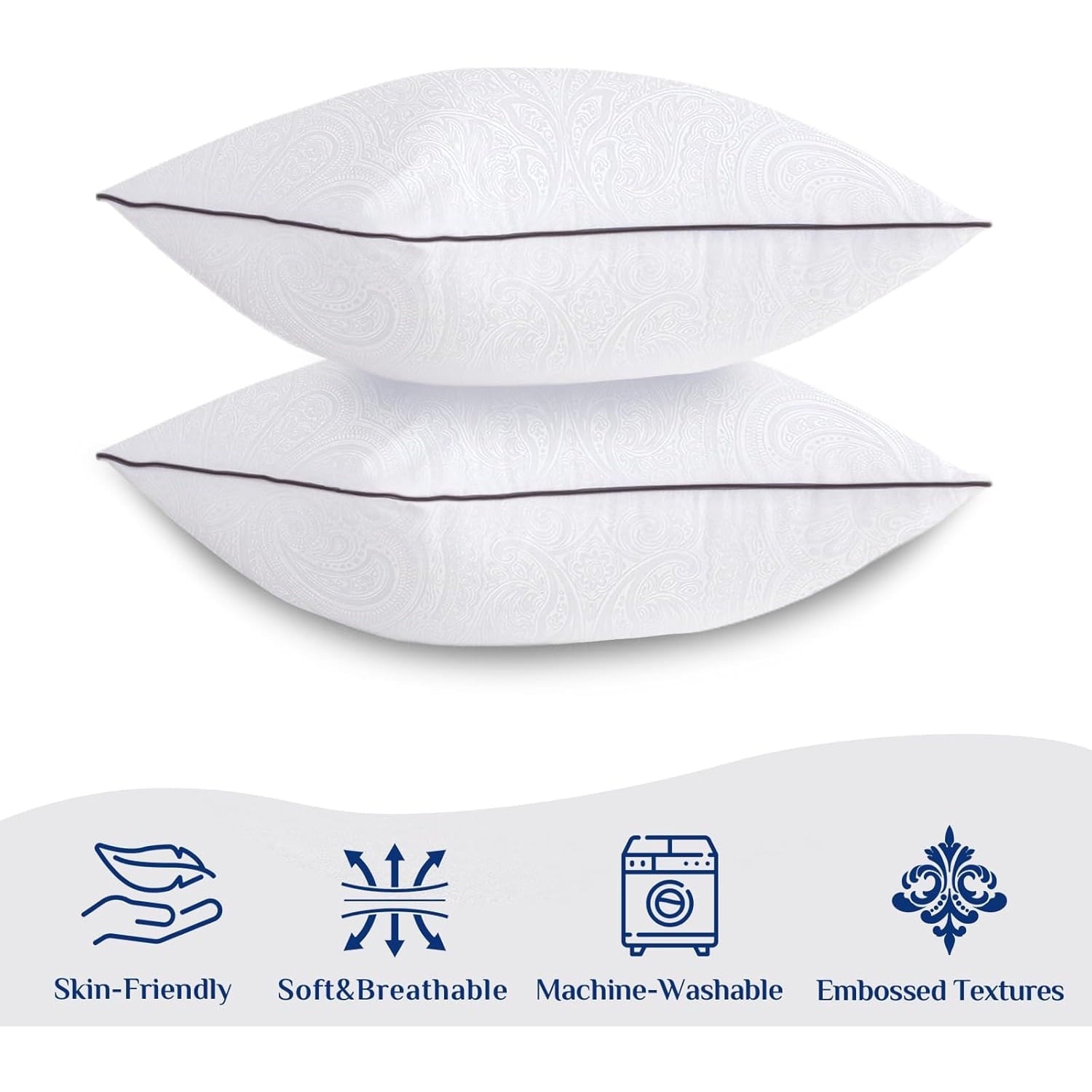 Hotel Collection for Sleeping, Soft and Supportive Throw for Couch, Bed and Sofa, Down Alternative Pillow, 26x26 Inches - Hotel Quality Plush Sleeping Pillows Detail