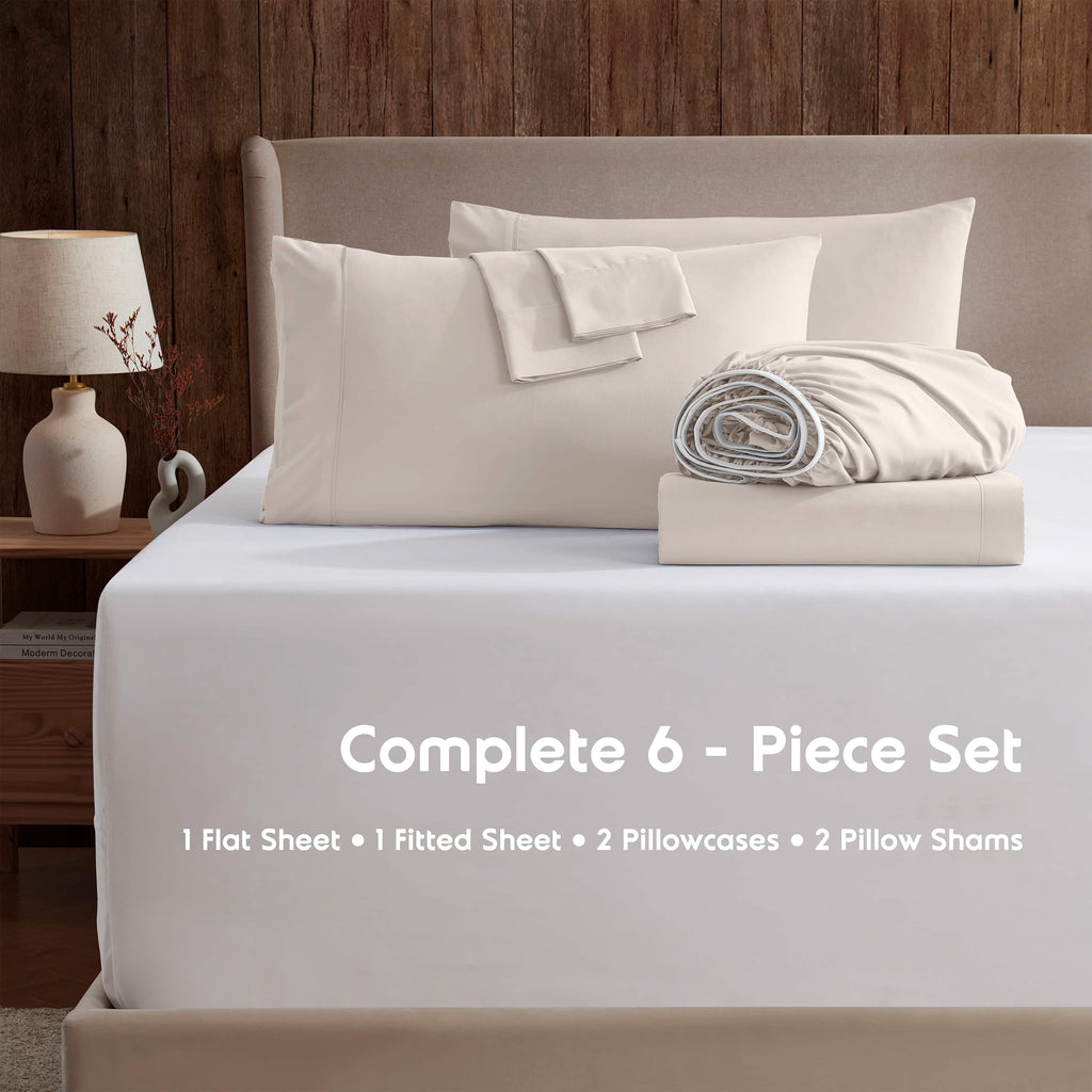 Premium Egyptian Cotton Extra Deep Pocket Queen Sheets set, Fits 18"-24" Mattress, 6 Piece Soft Microfiber Bed Sheet Sets, Linen - Luxury Bed Sheet Set with Deep Pockets Detail