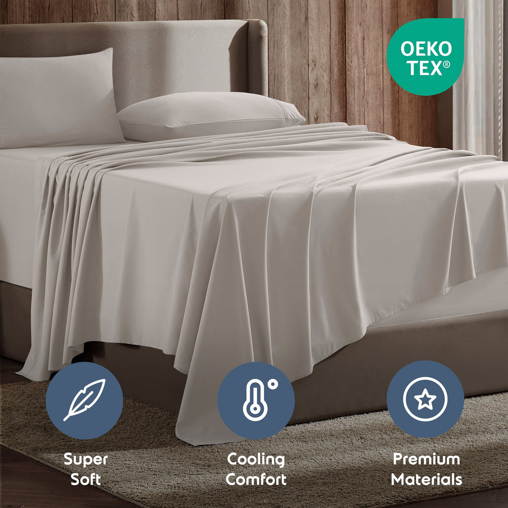 Ultra-Soft Extra Deep Pocket Full Sheets Set, 4 Piece, Fits 18"-24" Mattress, Breathable & Extra Soft Bed Sheets, Linen - Breathable Egyptian Cotton Flat & Fitted Sheets Detail