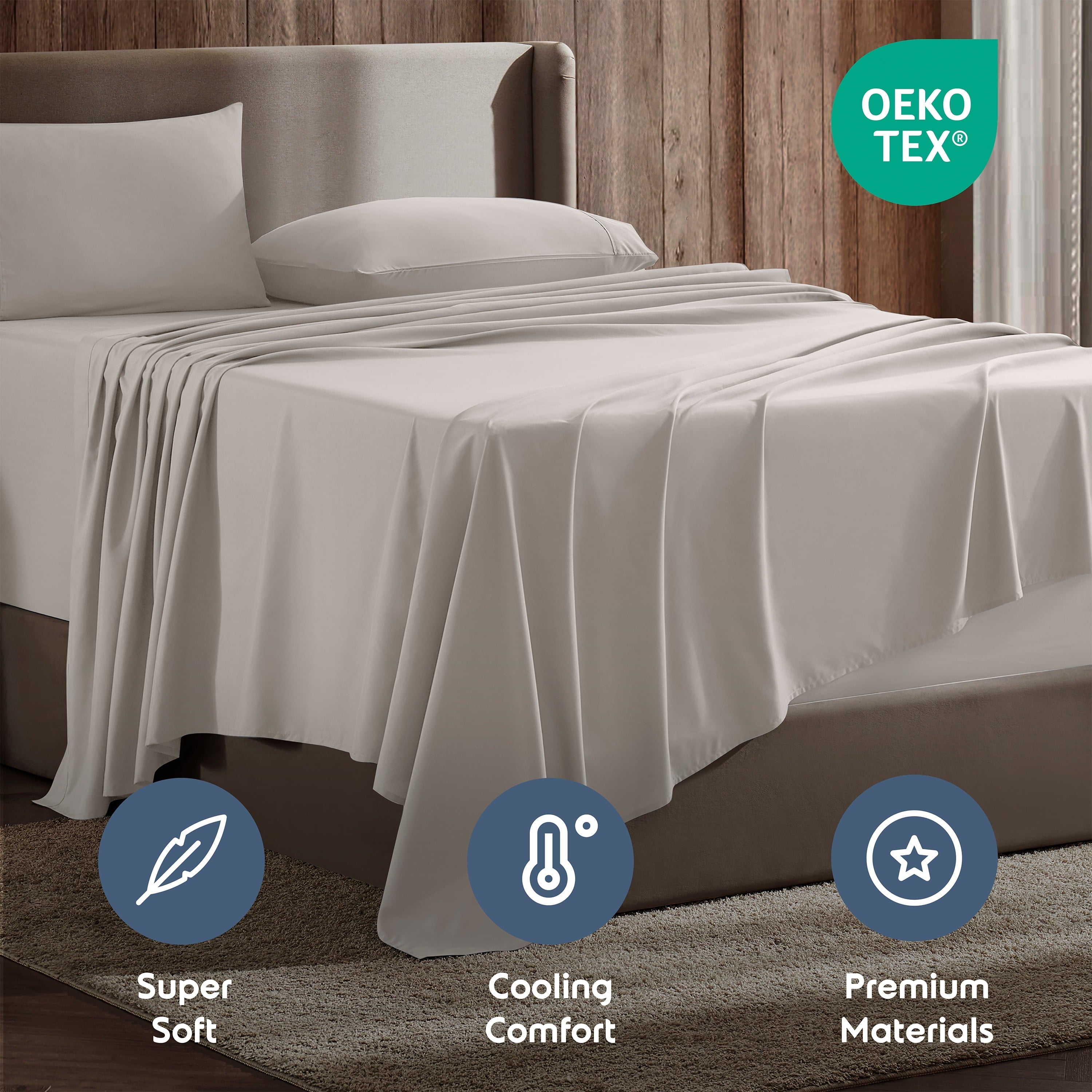 Ultra-Soft Extra Deep Pocket Full Sheets Set, 4 Piece, Fits 18"-24" Mattress, Breathable & Extra Soft Bed Sheets, Linen - Breathable Egyptian Cotton Flat & Fitted Sheets Detail