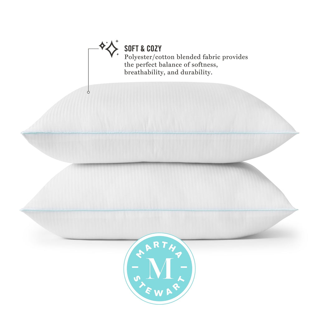 Orthopedic Support Classic Stripe Bed Pillows Standard / Queen Size Set Of 2, Enhanced Loft Plush Pillow for All Sleep Positions, 20" x ... - Hotel Quality Plush Sleeping Pillows Detail