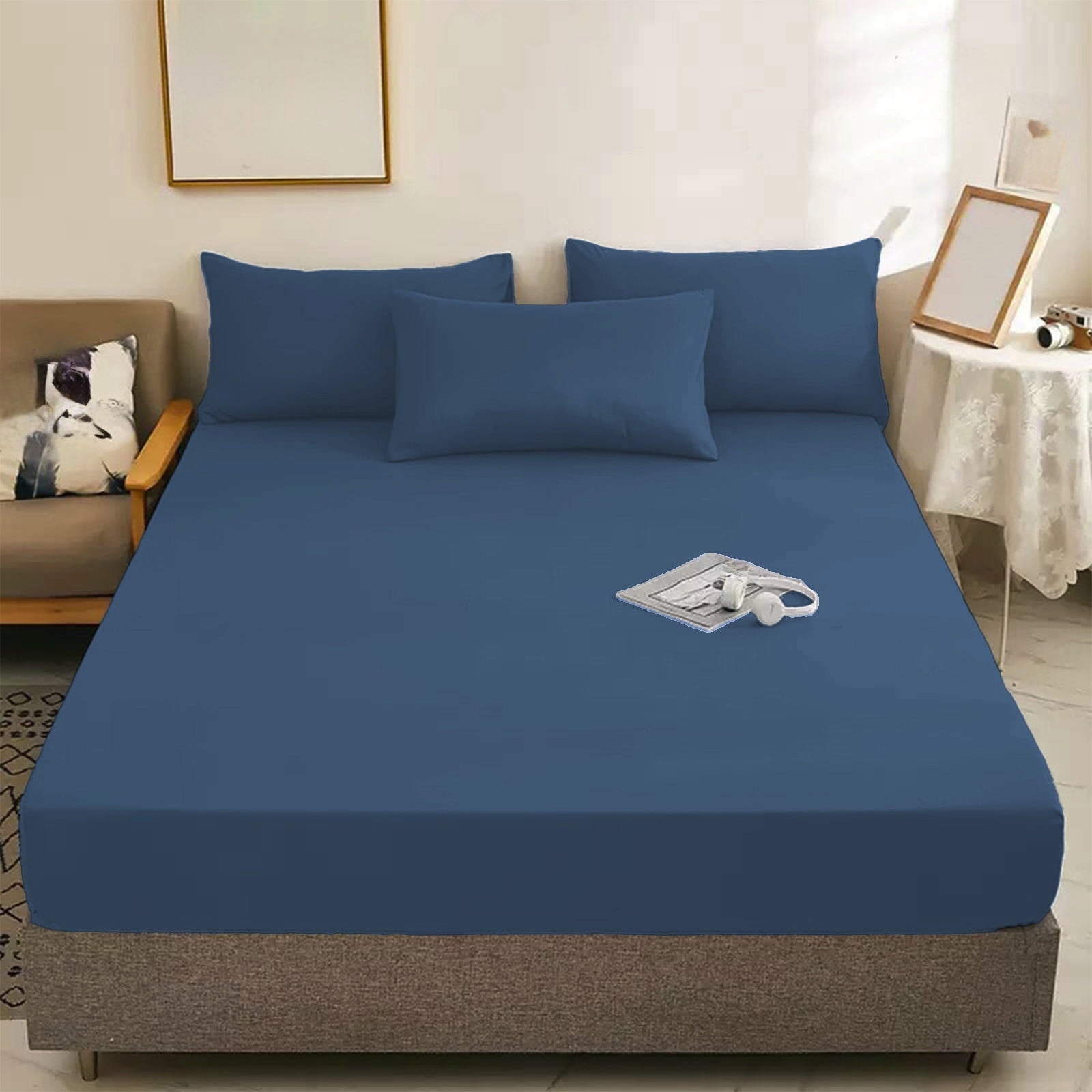 Ultra-Soft Egyptian Cotton Fitted Sheet Queen Size - 400 Thread Count Queen Size Fitted Sheet Only, Extra Soft, Cooling, 15" Dee... - Luxury Bed Sheet Set with Deep Pockets Detail