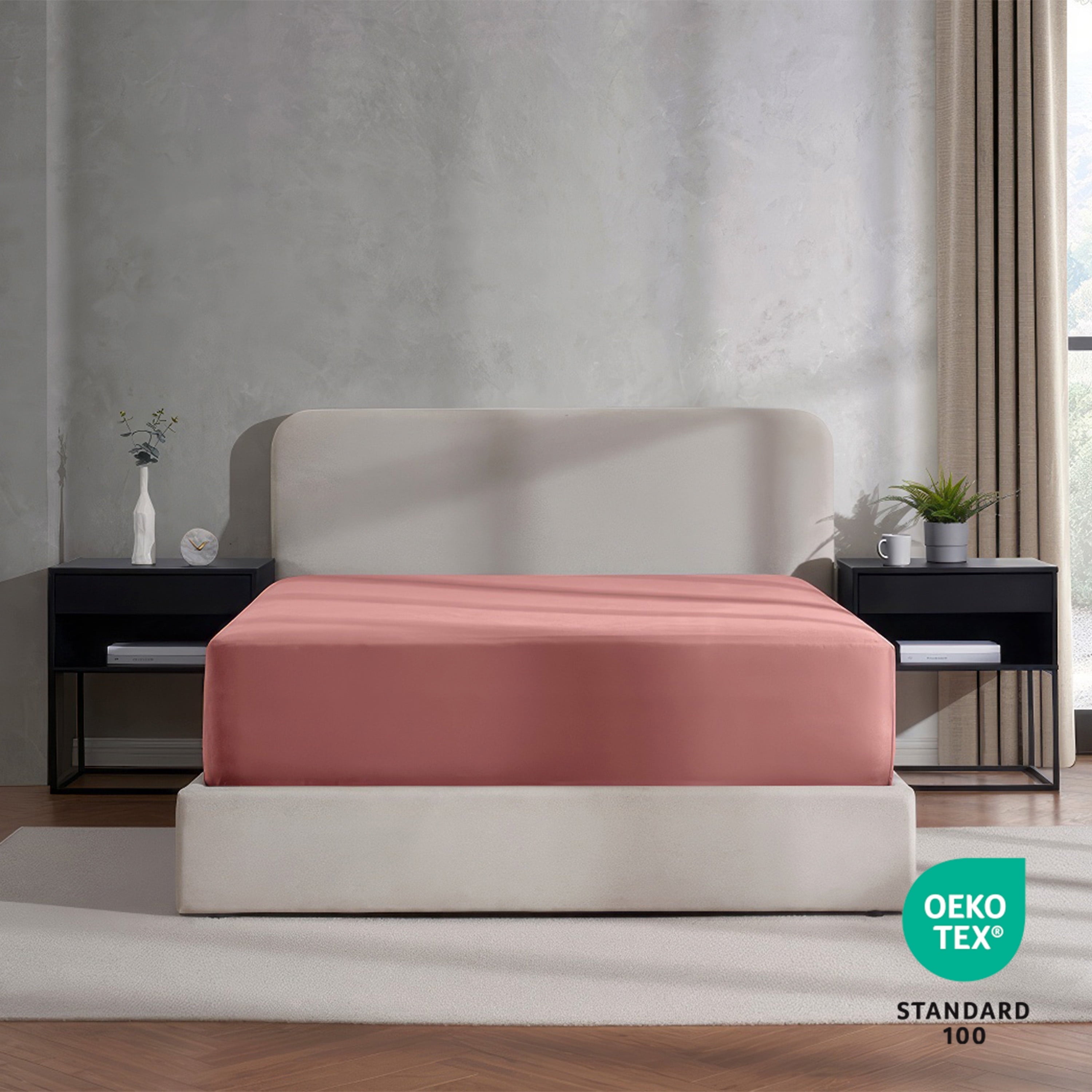 Premium Egyptian Cotton Extra Deep Pocket Twin XL Fitted Sheet Only, Fits 18" to 24" Mattress, Soft Microfiber Fitted Bed Sheet, Pink Clay - Breathable Egyptian Cotton Flat & Fitted Sheets Detail