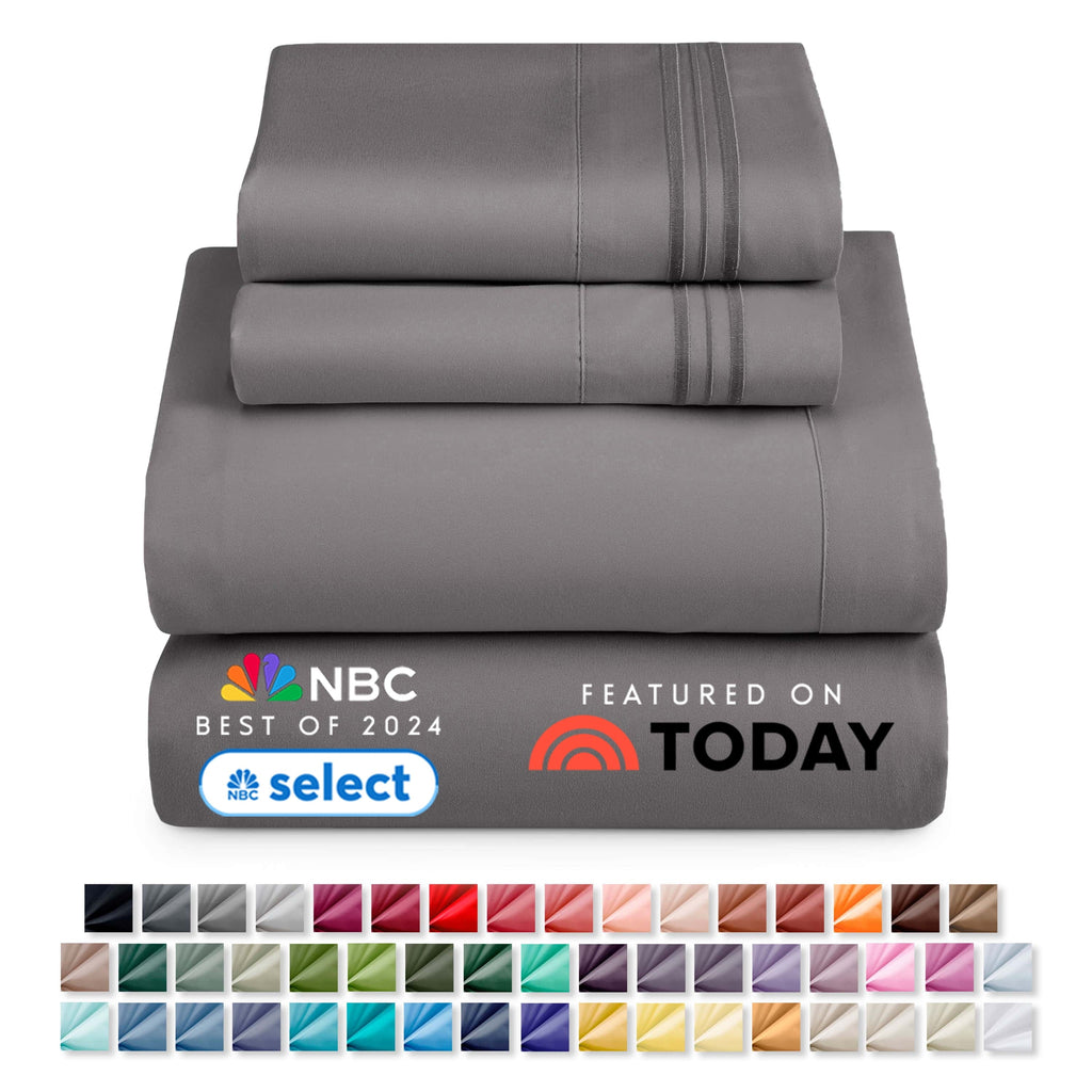 Wrinkle-Resistant Queen Sheets Set, 1800 Series 4 Piece Sheets , Luxury Soft Microfiber Queen Size Bed Sheets Set, Gray - Cooling Hotel Quality Bedding Sheets and Pillowcases Detail