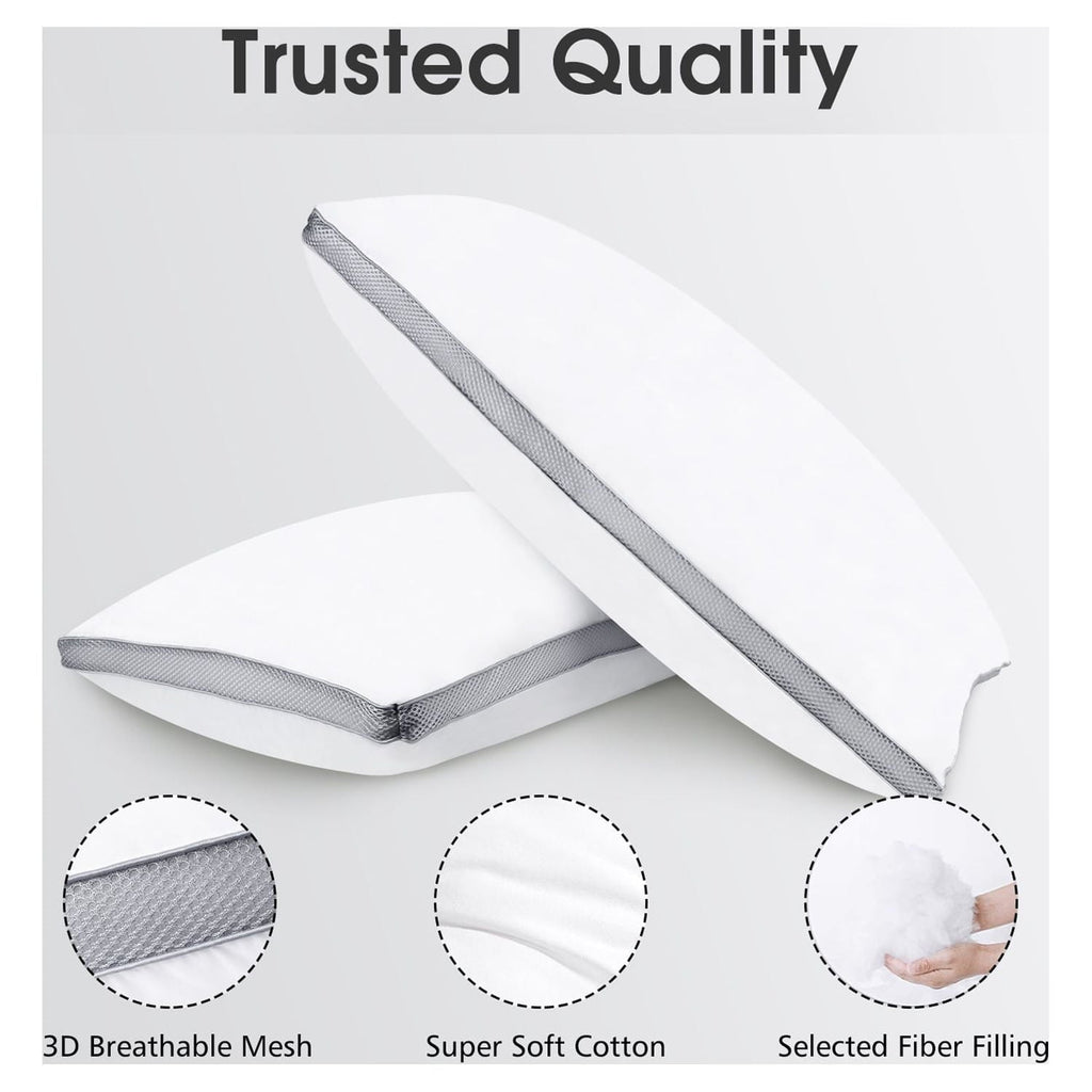 Decorative Plump Down Alternative Bed Pillow with Cotton Cover and Gusset, 2 Pack, Queen, 20"x26" - Orthopedic Shredded Foam Bed Pillow Set Detail