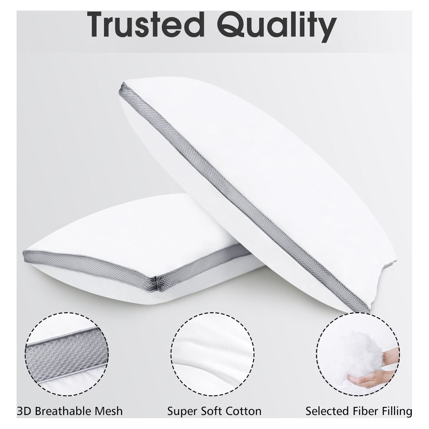 Ergonomic Memory Foam 2 Pack Cotton Down Alternative Pillows,Queen Size Bed Pillows Gusseted Hypoallergenic - Decorative Throw Pillow Cushion for Sofa & Bed Detail