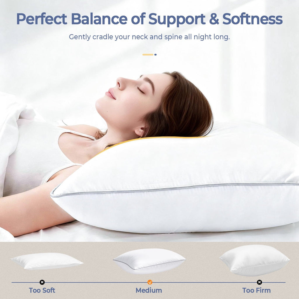 Orthopedic Support Pillows Queen Size Set of 2, Bed Pillows for Side and Back Sleepers, Soft Down Alternative Pillows, Hotel Quality and... - Hotel Quality Plush Sleeping Pillows Detail