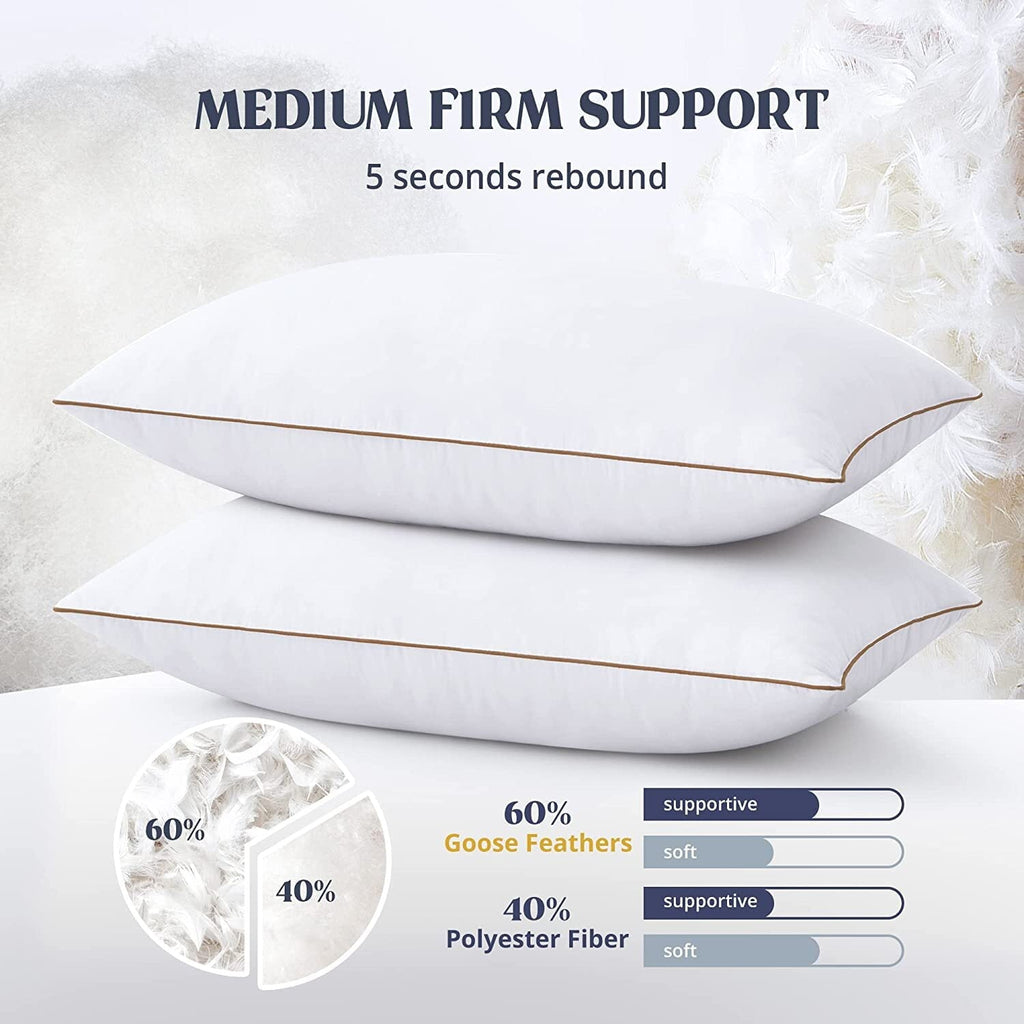 Decorative Plump Down Feather Pillows for Bed 20 x 30 Inches Queen Size Set of 2, Medium Firm Luxury Cooling Hotel Collection Feather ... - Hotel Quality Plush Sleeping Pillows Detail