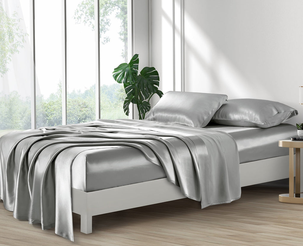 Ultra-Soft Luxury Satin Sheets Set Full Size Light Gray, 4-Piece Bedding Sets with Deep Pockets - Soft and Smooth Satin Bed Shee... - Luxury Bed Sheet Set with Deep Pockets Detail