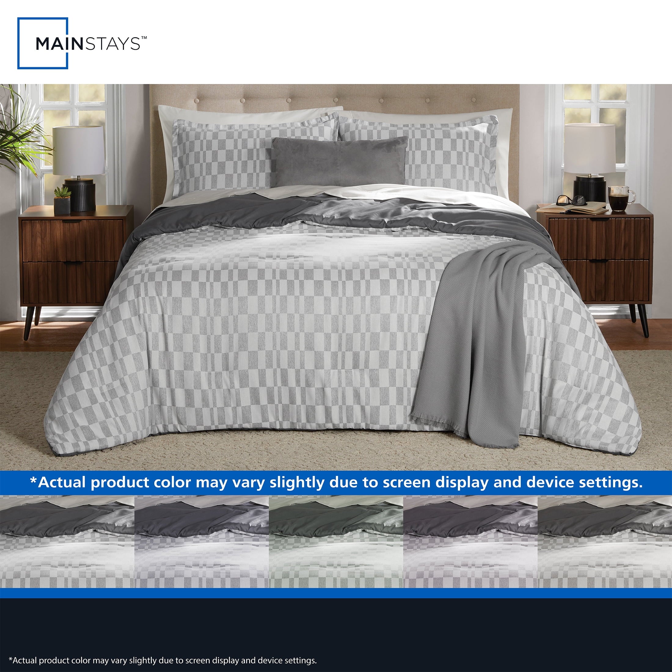 All-Season Full/Queen Comforter Set, All-Season, 5-Piece, Soft Silver Check - Cloud-Like Soft Lightweight Bed Comforter Detail