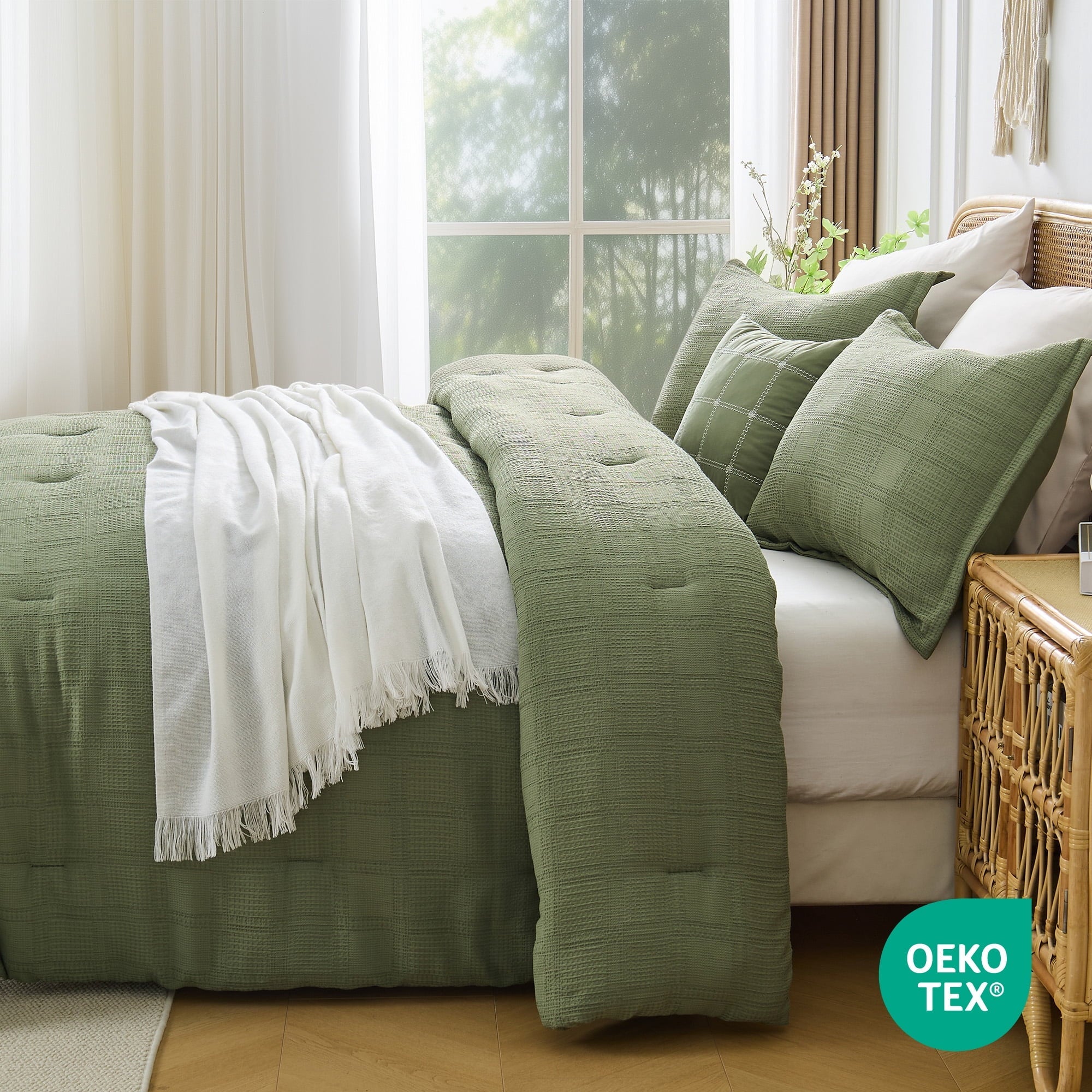 All-Season Waffle Weave Comforter Set Full/Queen Size, Lightweight & Breathable Comforter Bet Set for All Season, 3-Piece Textur... - Cloud-Like Soft Lightweight Bed Comforter Detail