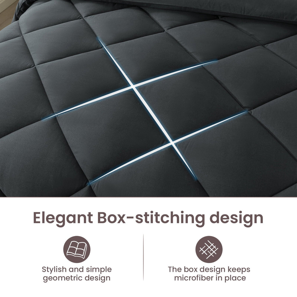 Hypoallergenic Cloud Queen Bed in a Bag Comforter Set with 7 Pieces - Dark Gray All Season Bedding Sets with Comforter, Pillow Shams, Flat... - Luxurious Quilted Duvet Cover Set Detail