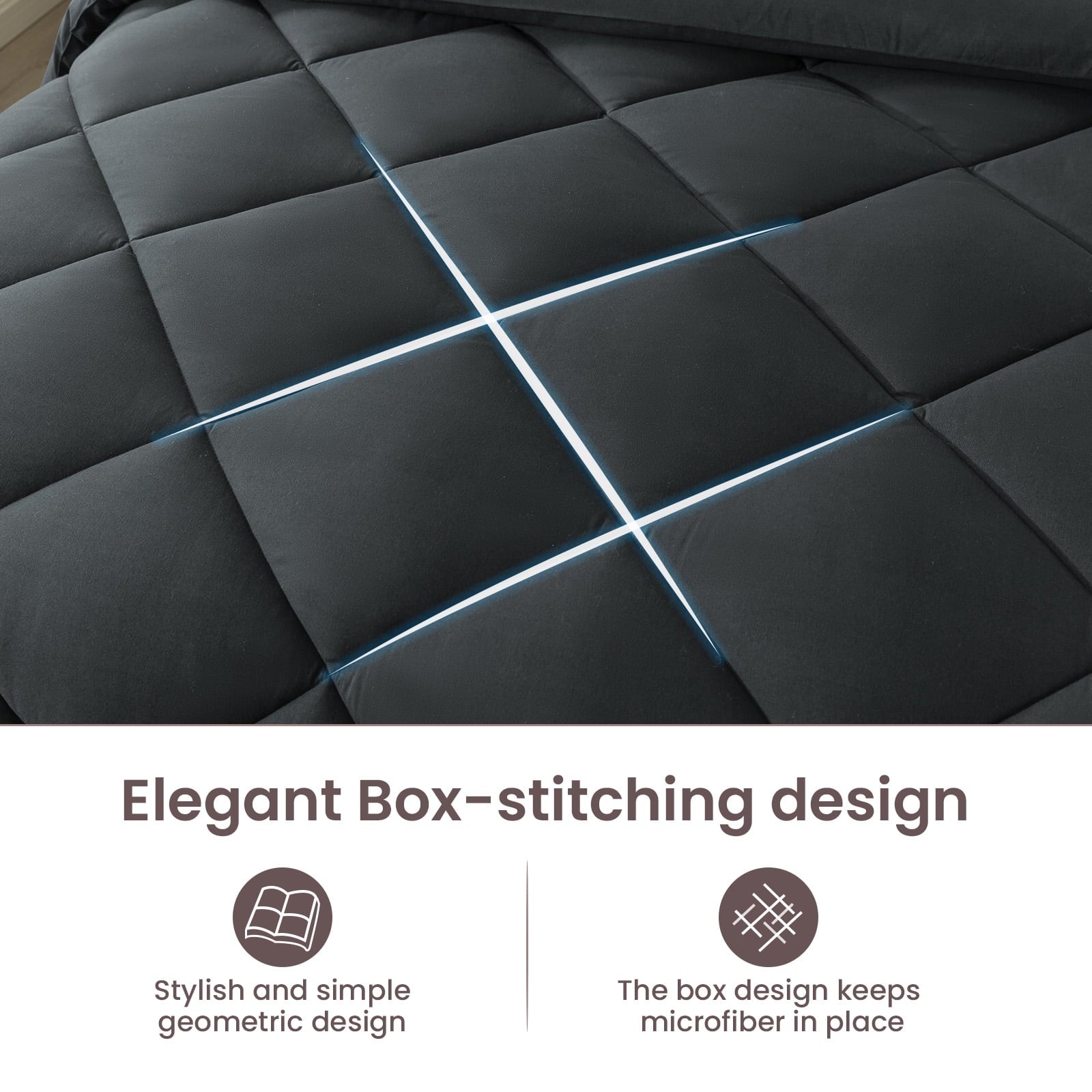 Hypoallergenic Cloud Queen Bed in a Bag Comforter Set with 7 Pieces - Dark Gray All Season Bedding Sets with Comforter, Pillow Shams, Flat... - Luxurious Quilted Duvet Cover Set Detail