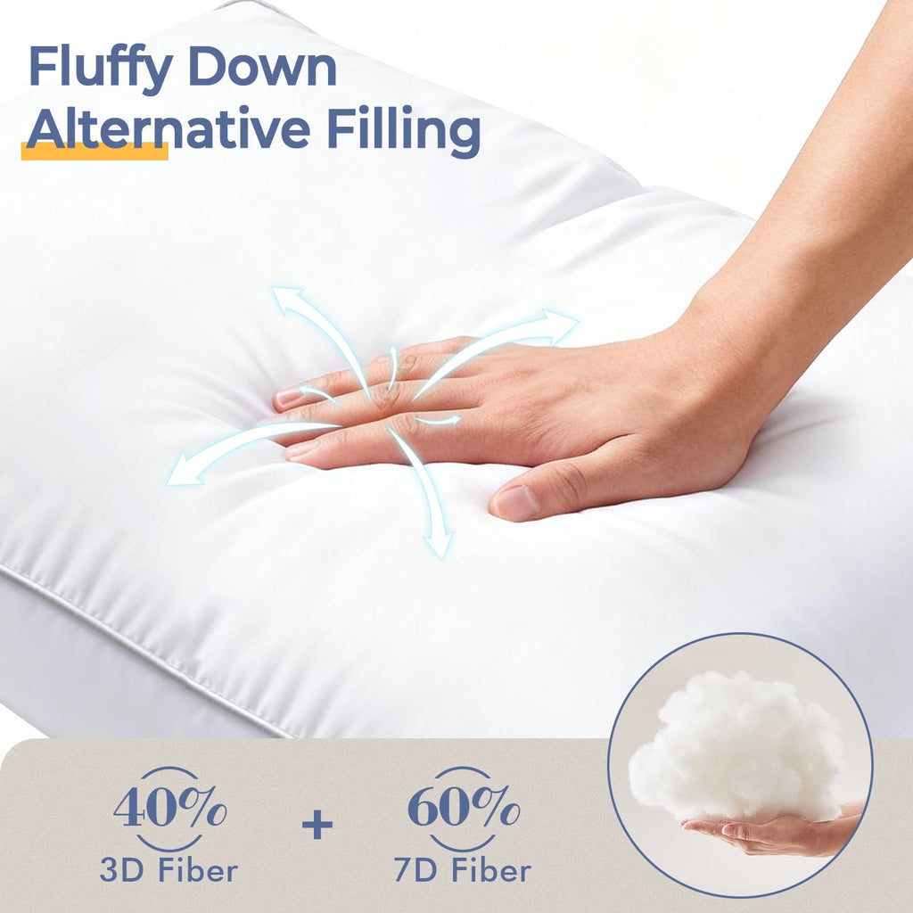 Orthopedic Support Pillows Queen Size Set of 2, Bed Pillows for Side and Back Sleepers, Soft Down Alternative Pillows, Hotel Quality and... - Hotel Quality Plush Sleeping Pillows Detail