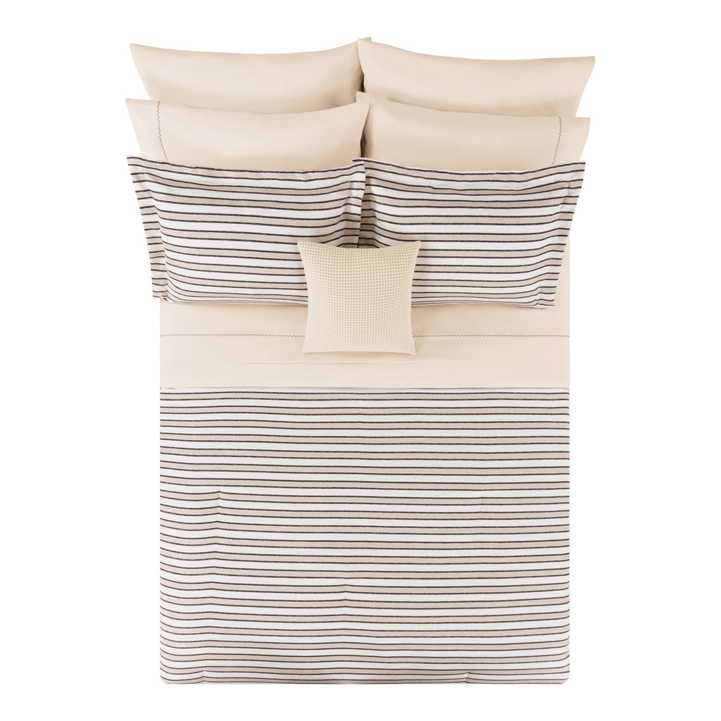 Fluffy Down Alternative Soft Touch Bed in a Bag 11-Piece Reversible Tan & Black Striped Comforter Set with Sheets, Queen - All-Season Down Alternative Comforter Insert Detail